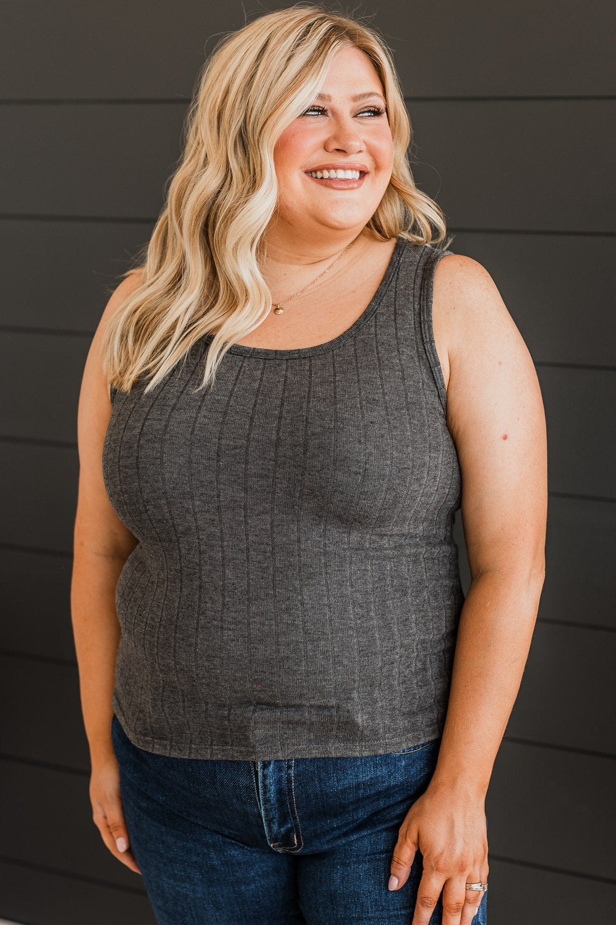 Make Your Point Knit Tank Top- Charcoal - Image 4