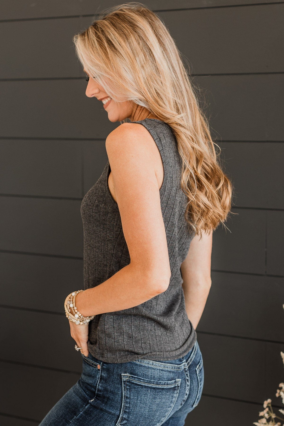 Make Your Point Knit Tank Top- Charcoal - Image 5