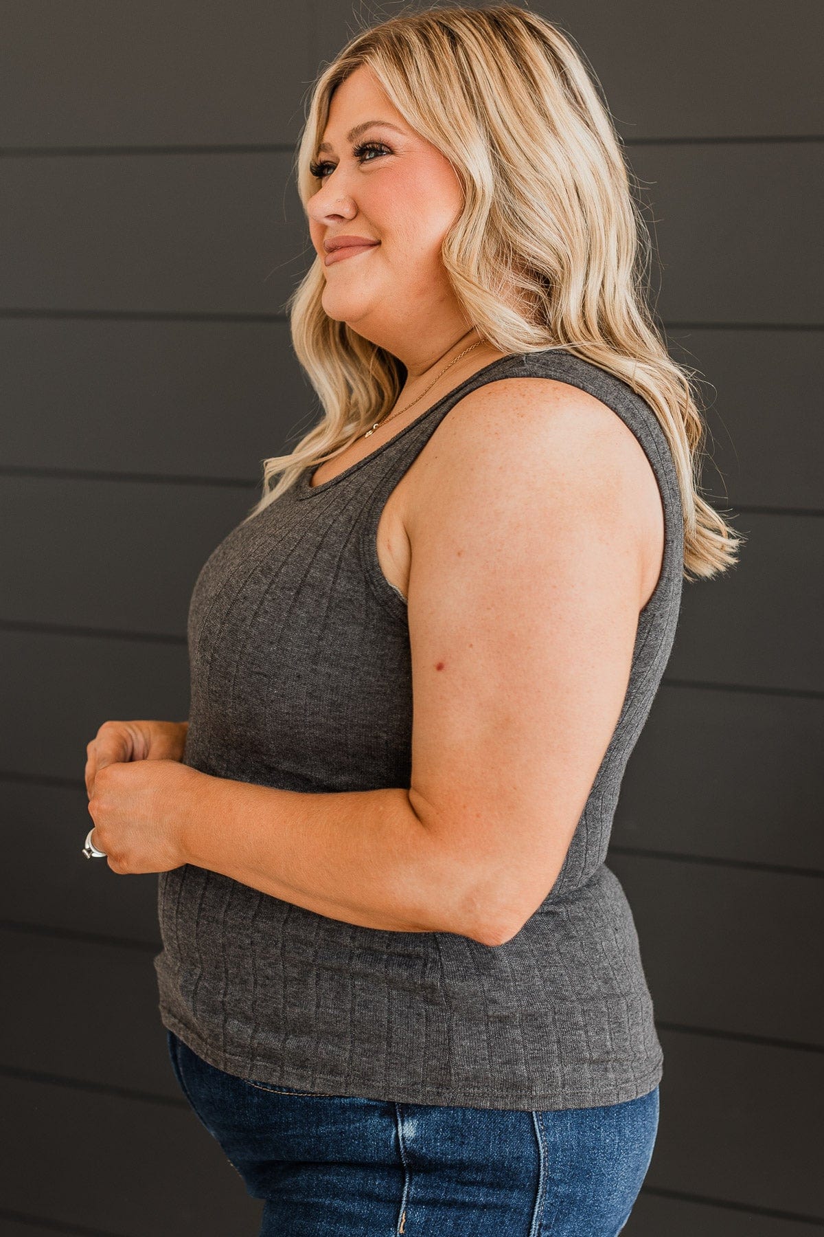 Make Your Point Knit Tank Top- Charcoal - Image 6