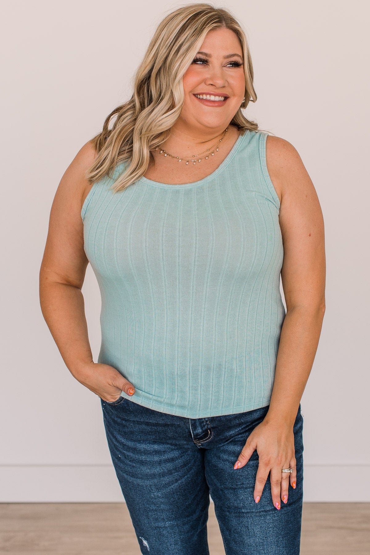 Make Your Point Knit Tank Top- Light Blue - Image 2