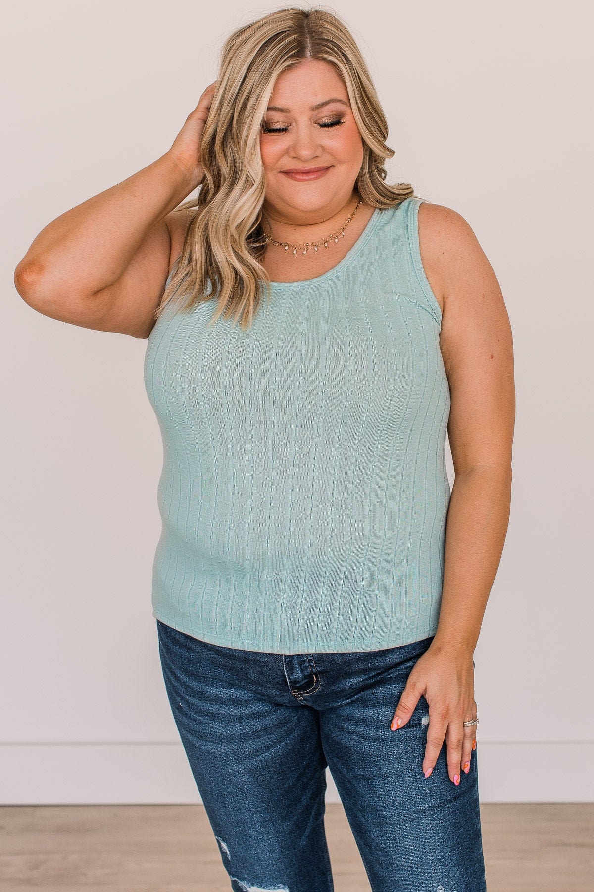 Make Your Point Knit Tank Top- Light Blue - Image 4