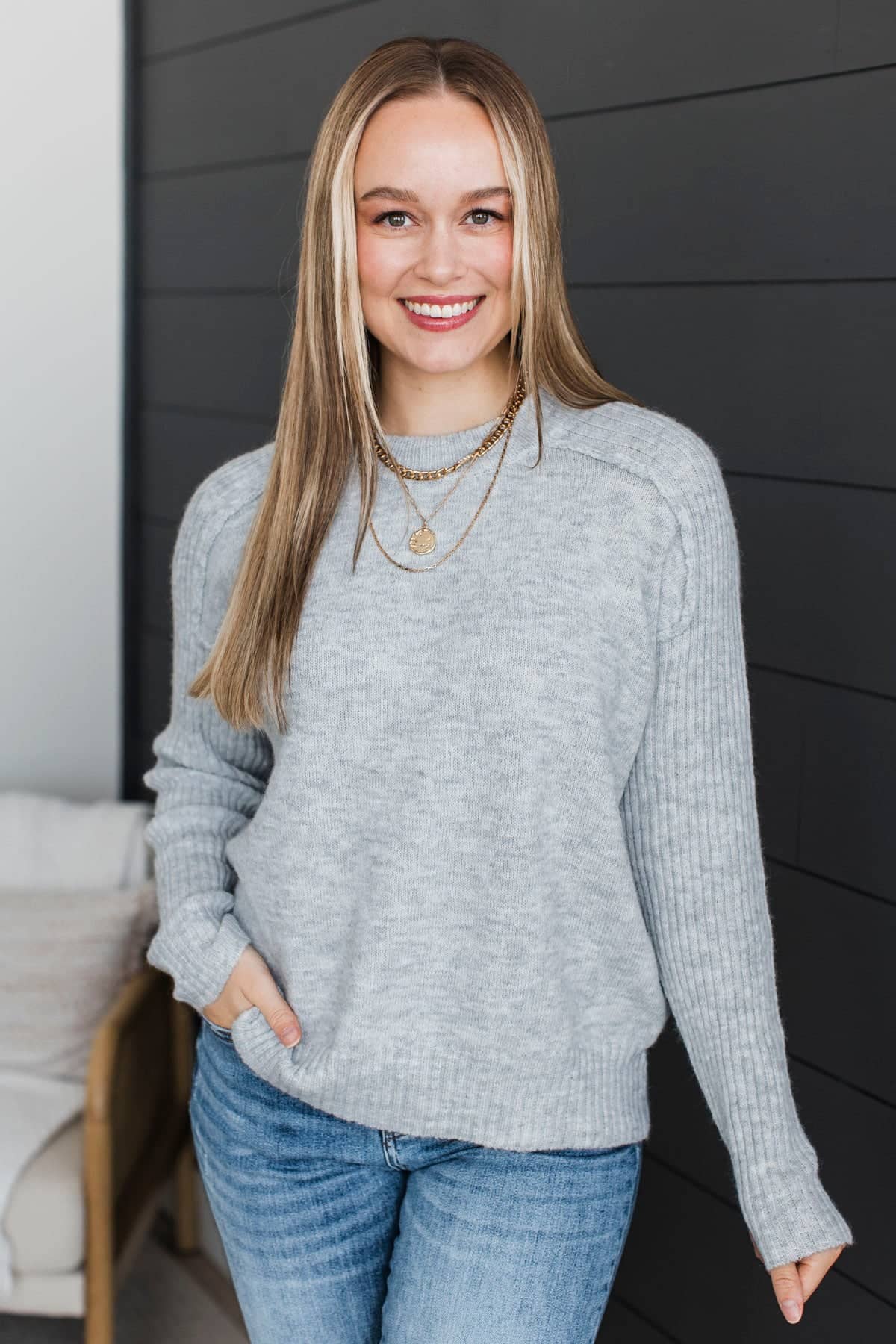 Makes My Heart Sing Knit Sweater- Heather Grey