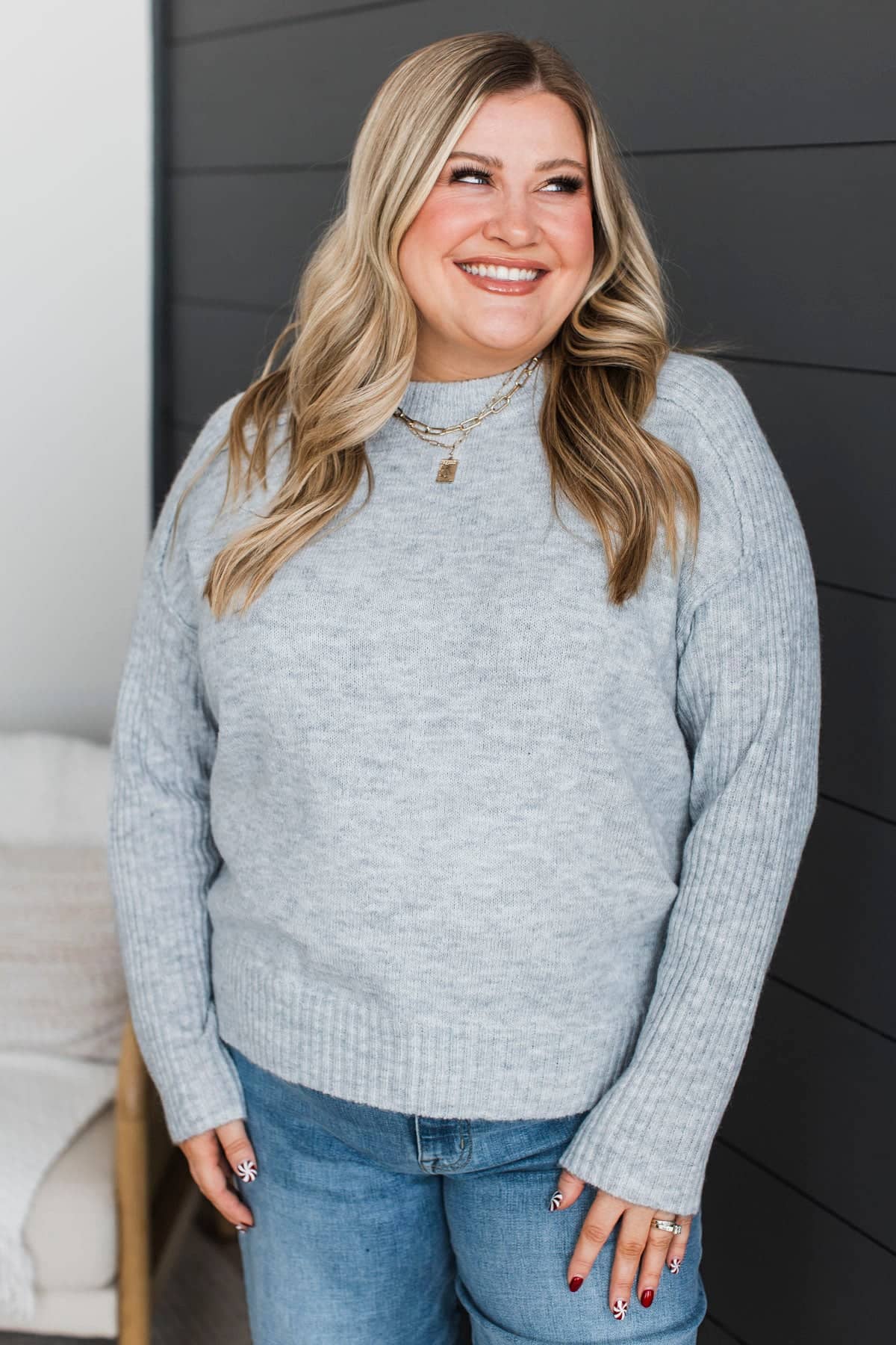 Makes My Heart Sing Knit Sweater- Heather Grey - Image 2