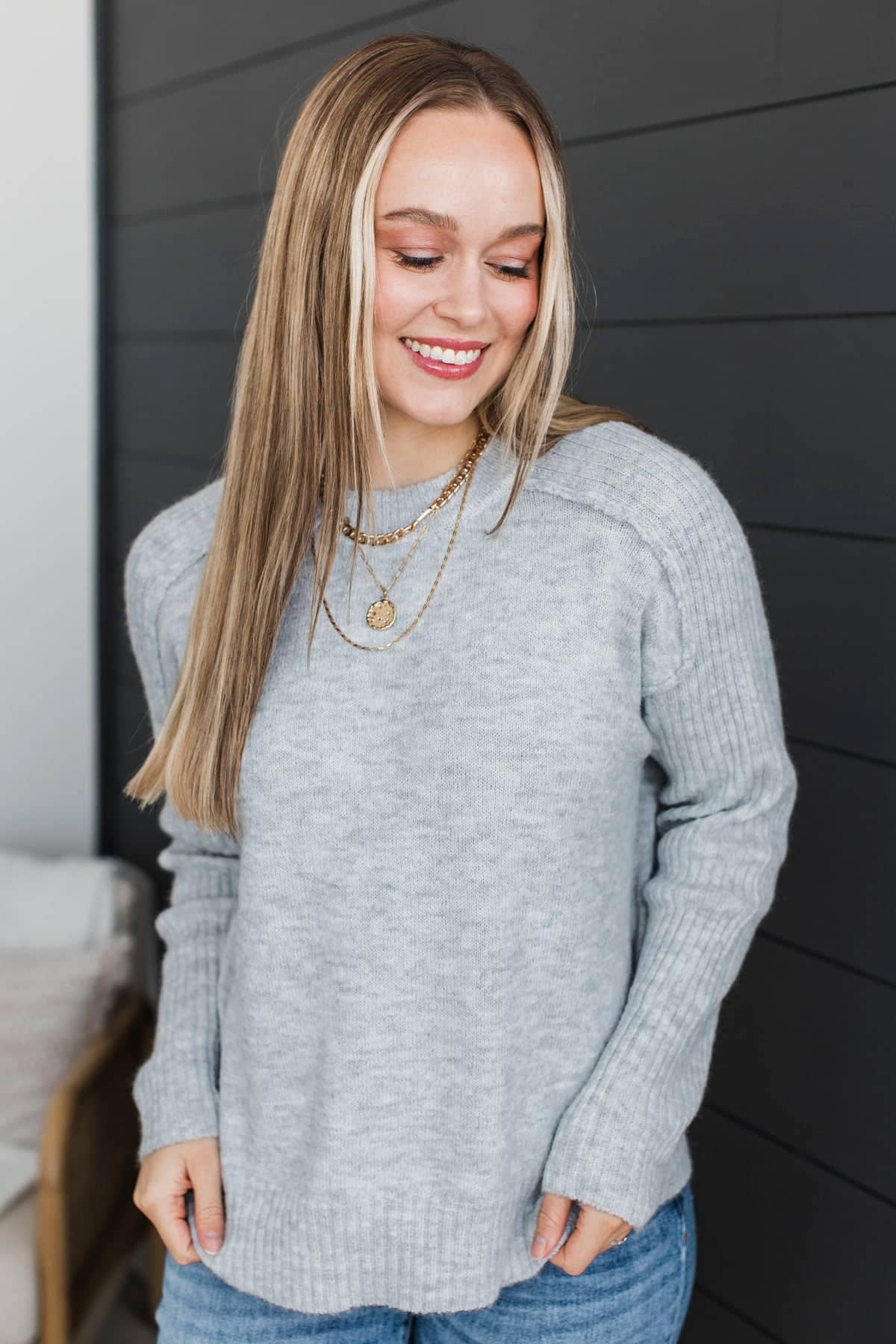 Makes My Heart Sing Knit Sweater- Heather Grey - Image 3