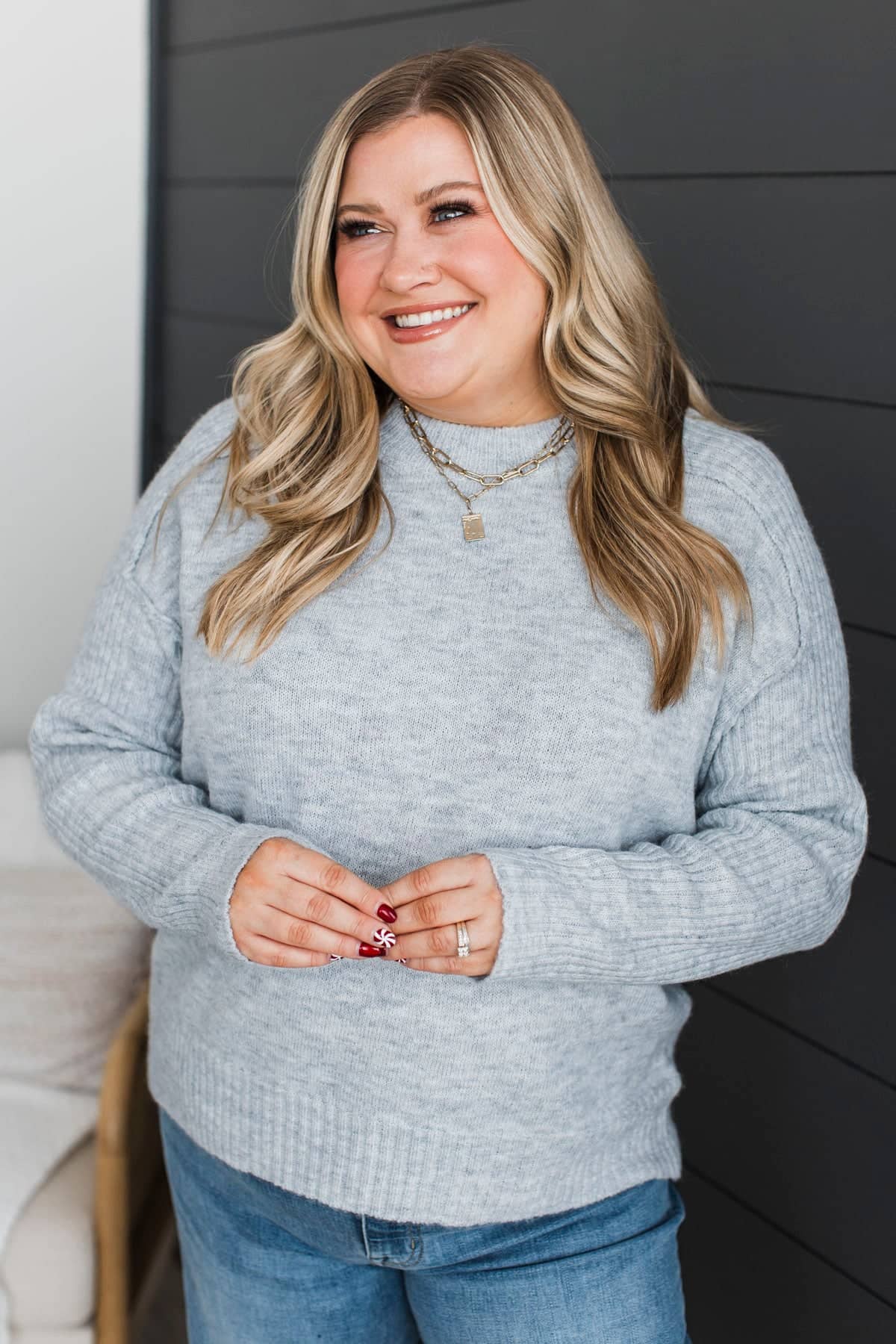 Makes My Heart Sing Knit Sweater- Heather Grey - Image 4