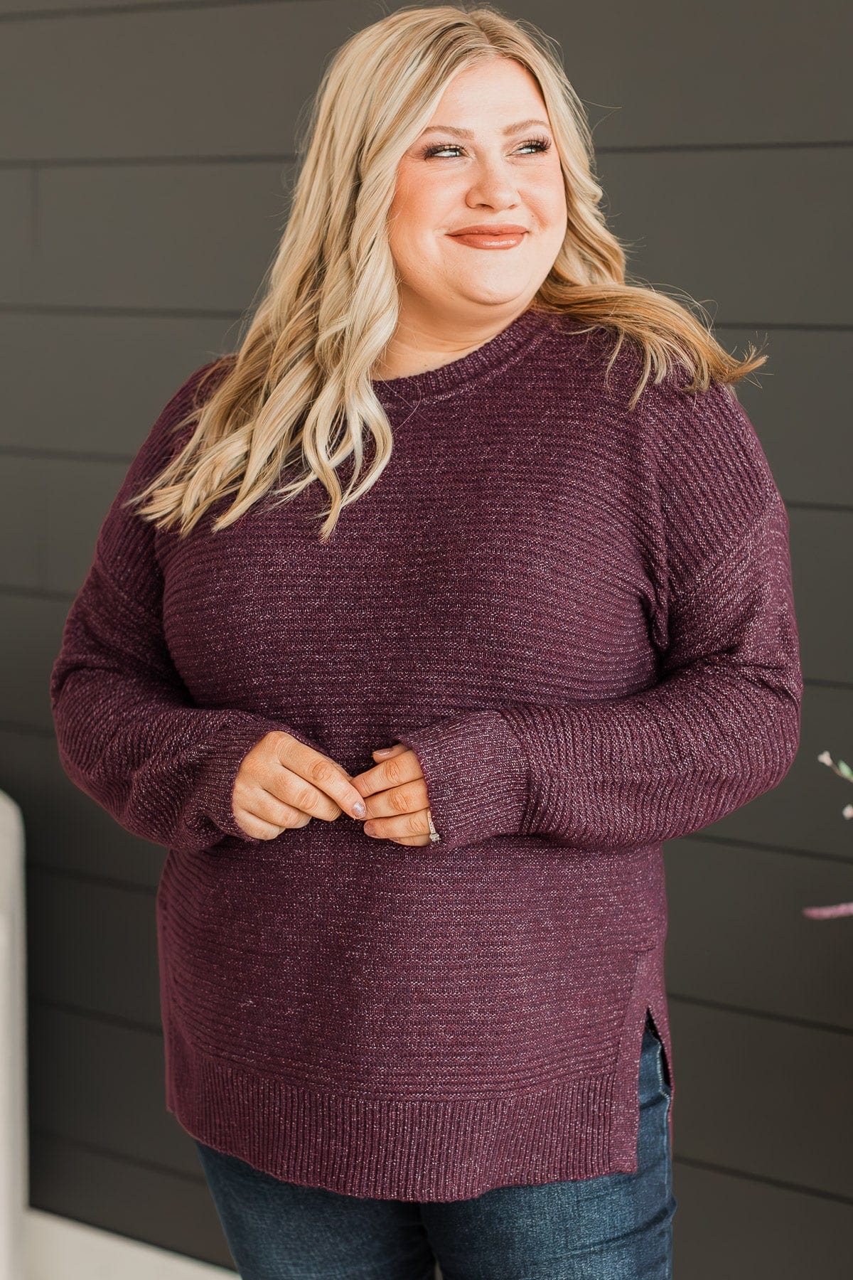 Makes Sense Knit Sweater- Dark Plum - Image 3