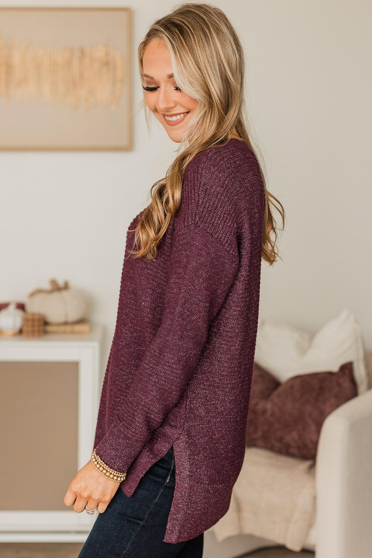 Makes Sense Knit Sweater- Dark Plum - Image 4