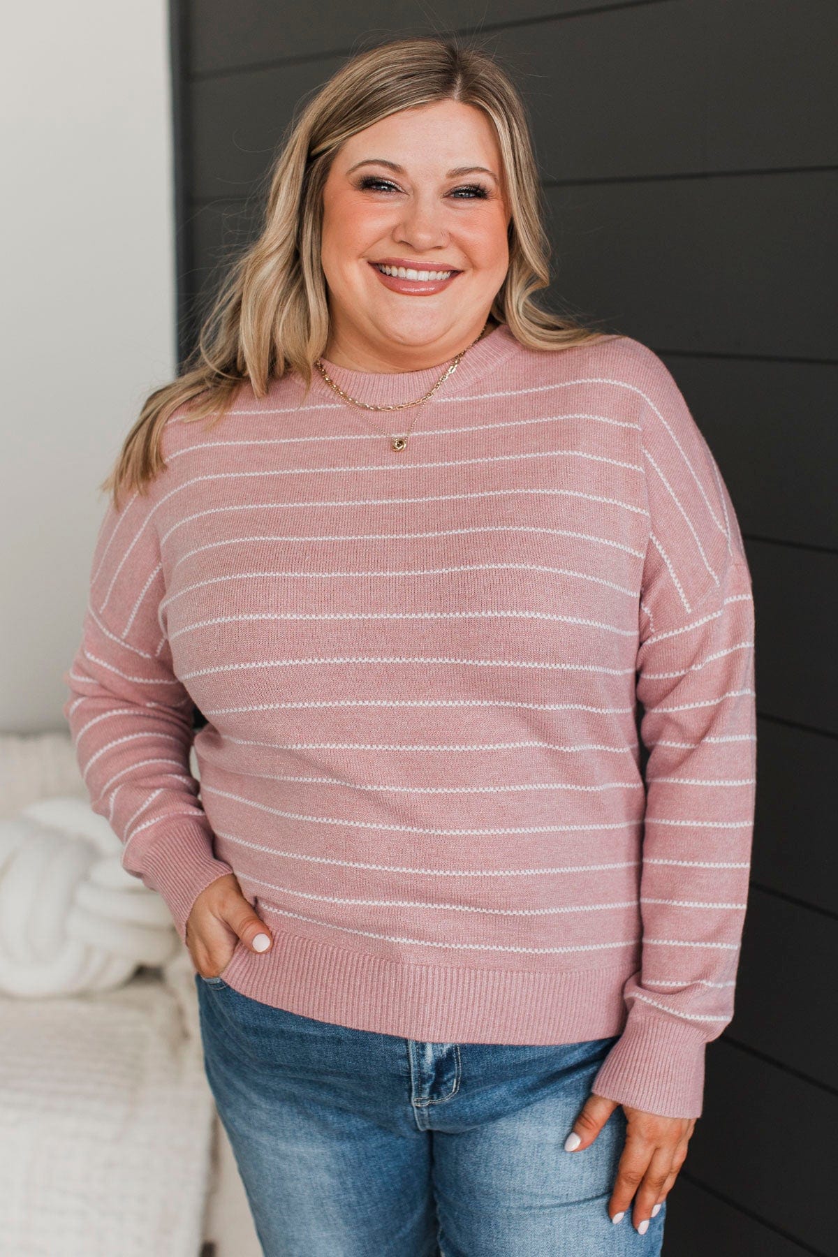 Making Grand Gestures Striped Sweater- Blush - Image 2