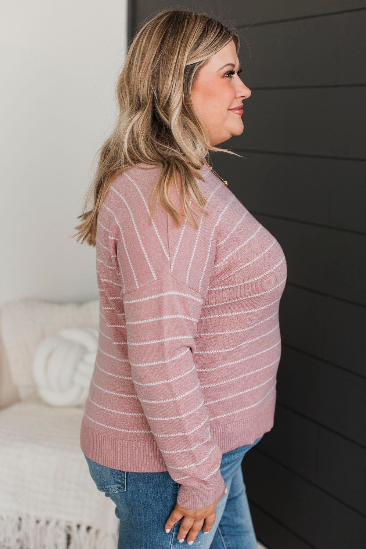 Making Grand Gestures Striped Sweater- Blush - Image 4