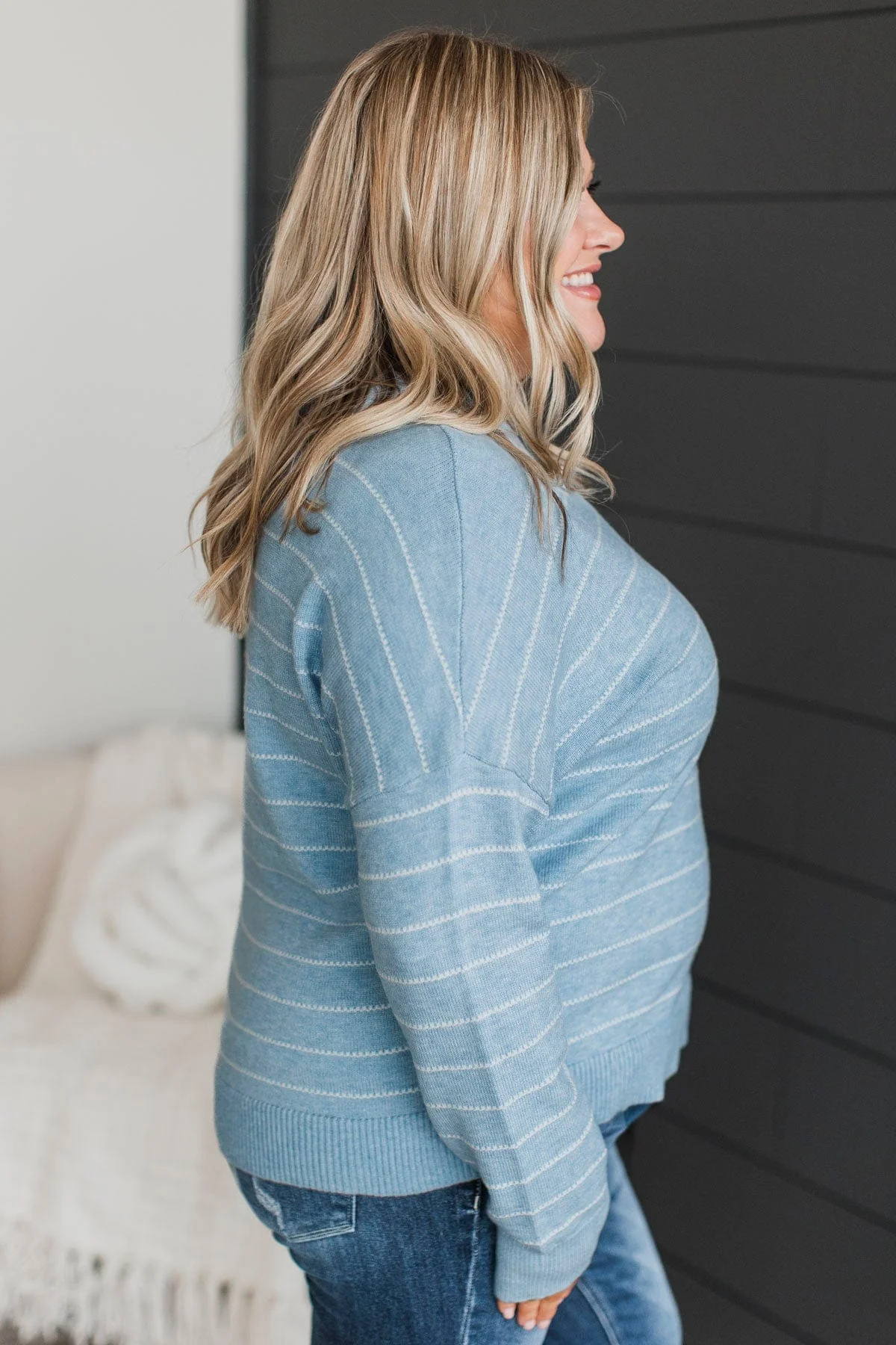 Making Grand Gestures Striped Sweater- Light Blue - Image 6