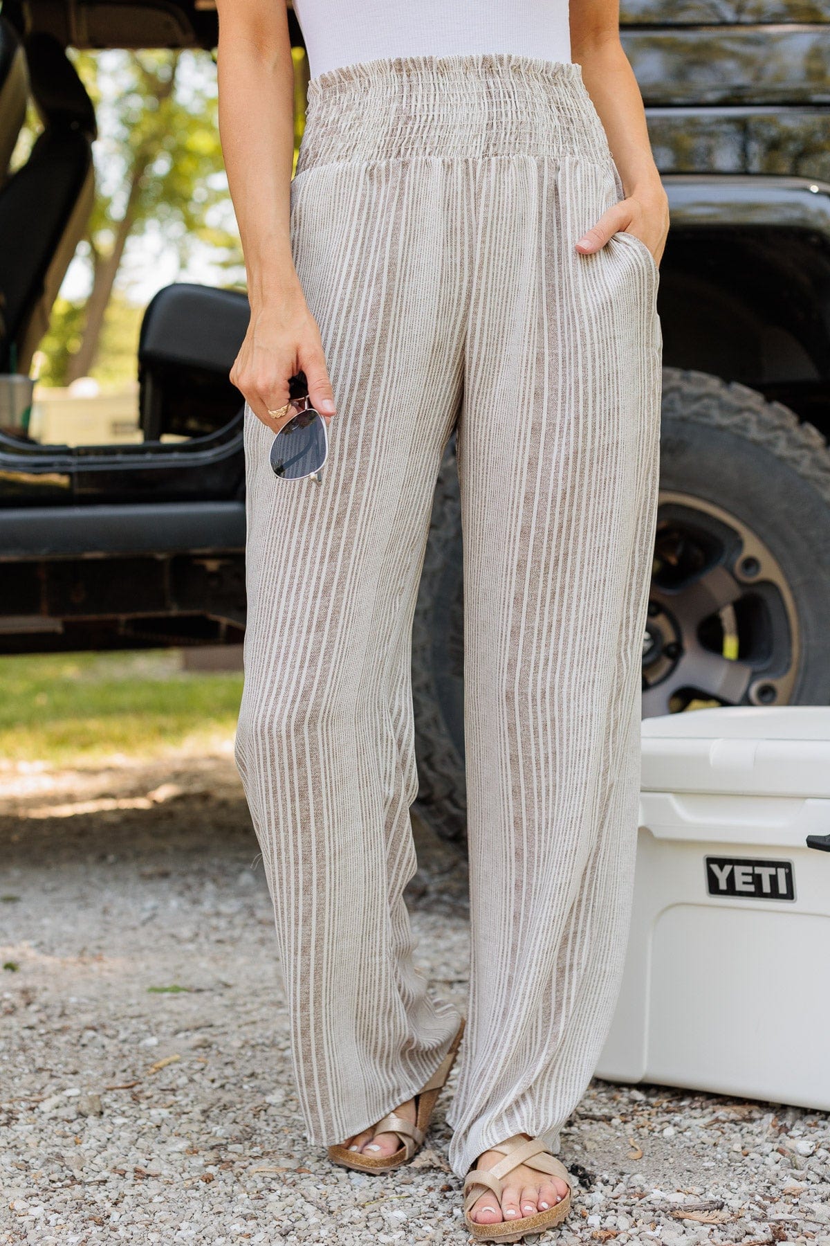 Making Ripples Striped Wide Leg Pants- Taupe - Image 3