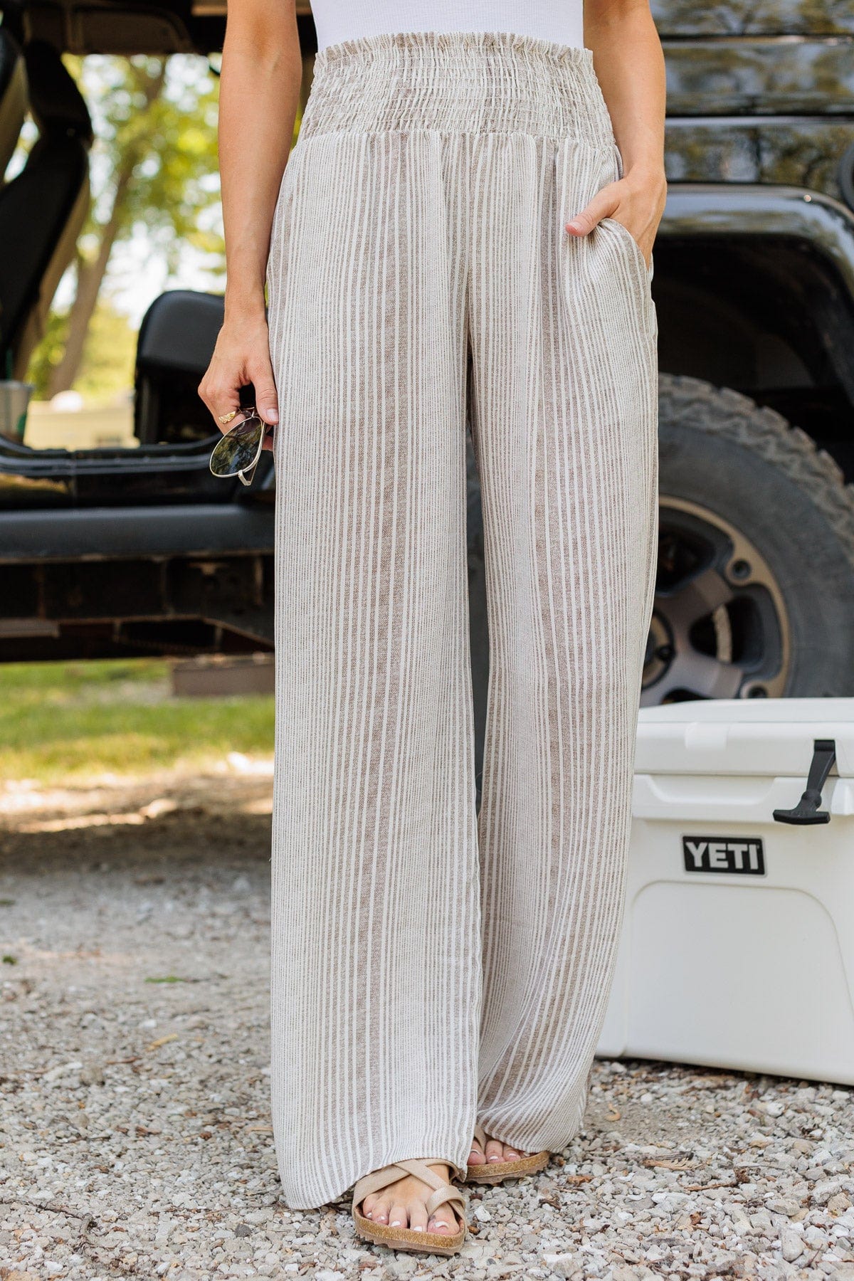 Making Ripples Striped Wide Leg Pants- Taupe - Image 5