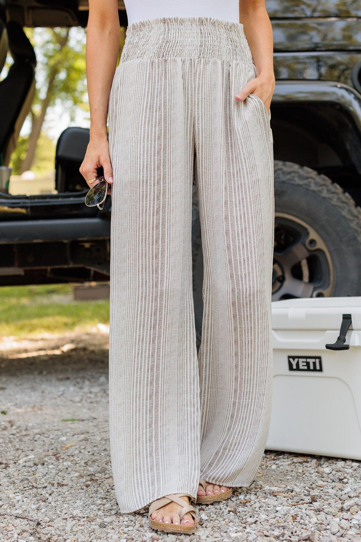 Making Ripples Striped Wide Leg Pants- Taupe - Image 6