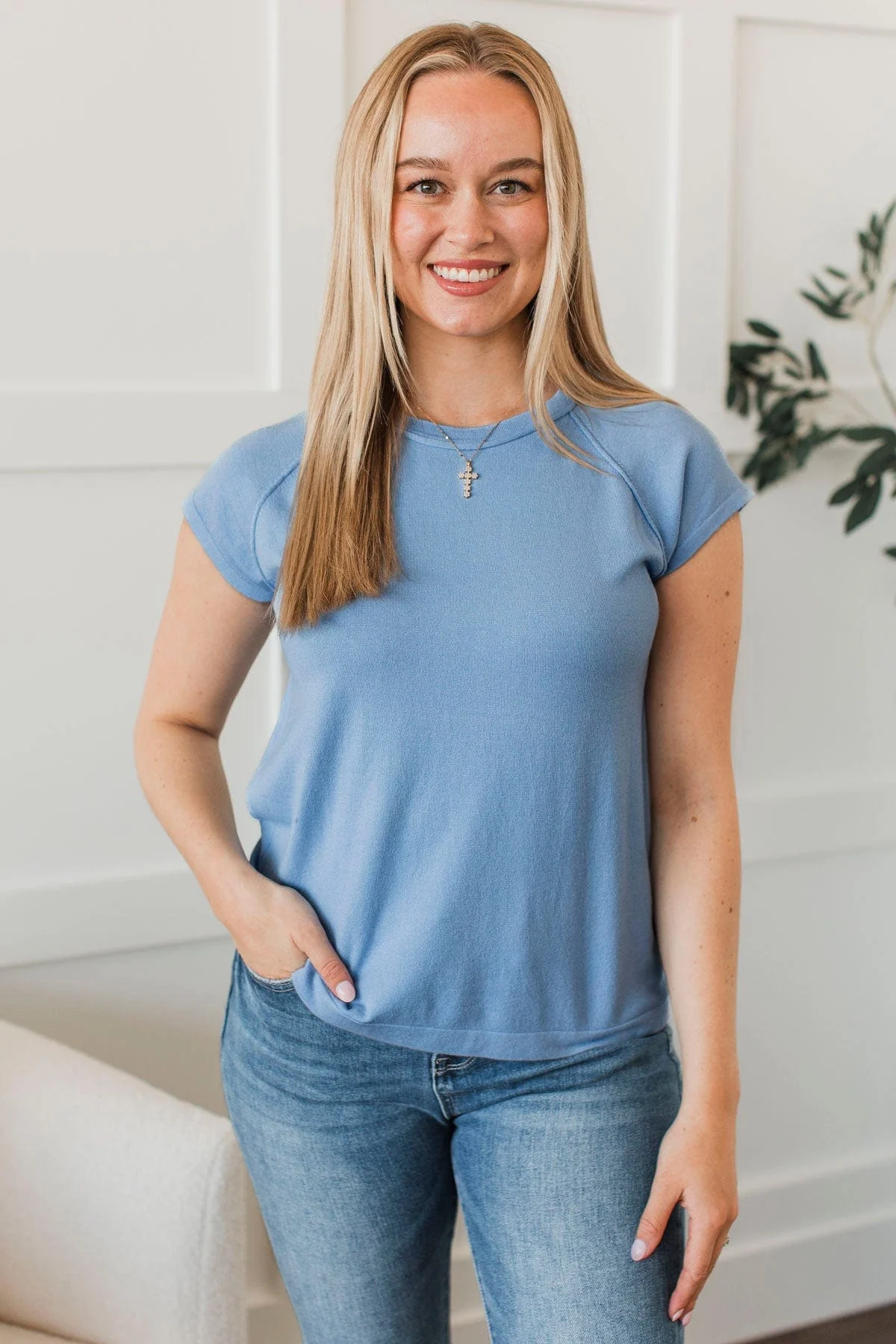Making Sense Short Sleeve Top- Light Blue - Image 4