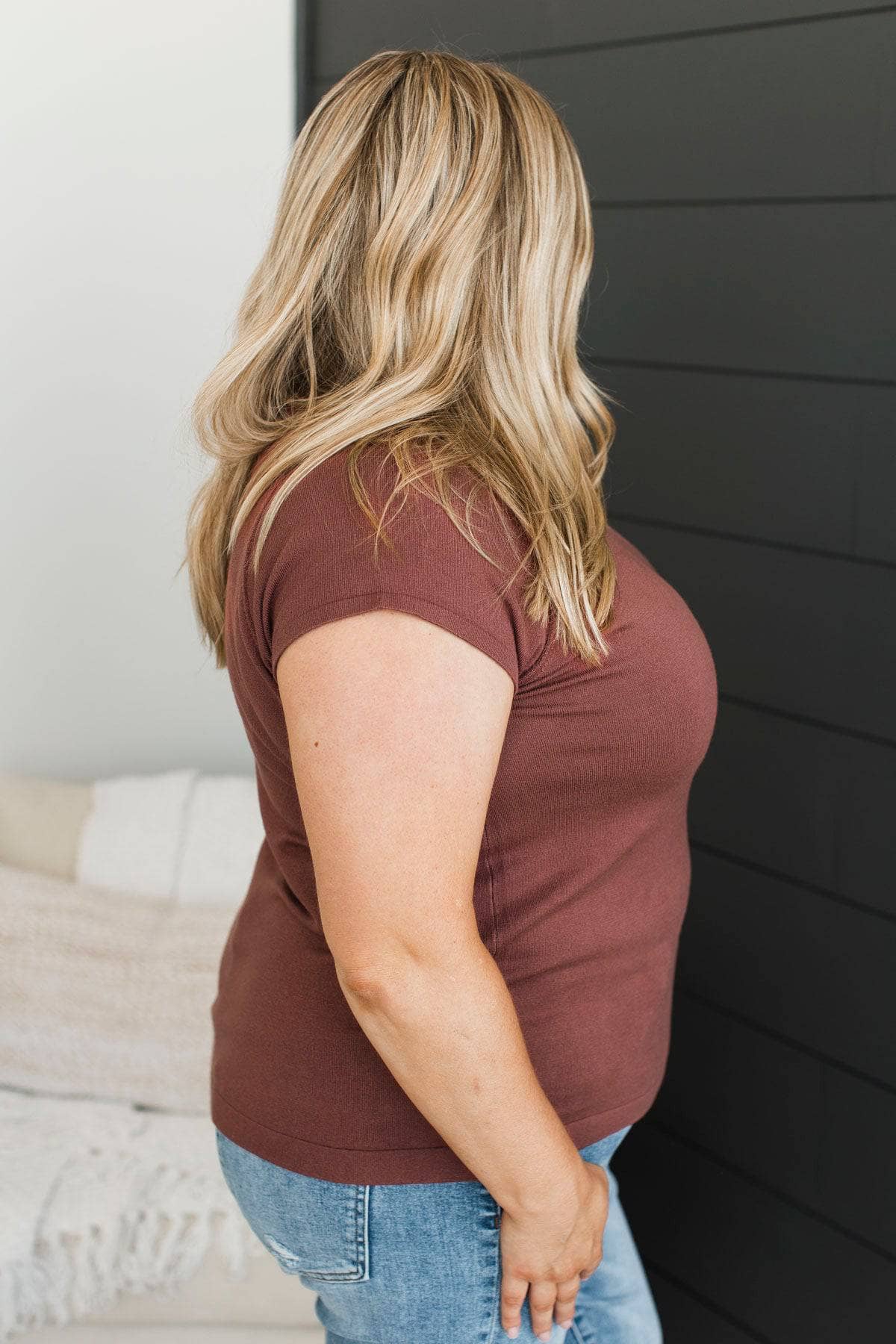 Making Sense Short Sleeve Top- Marsala - Image 5