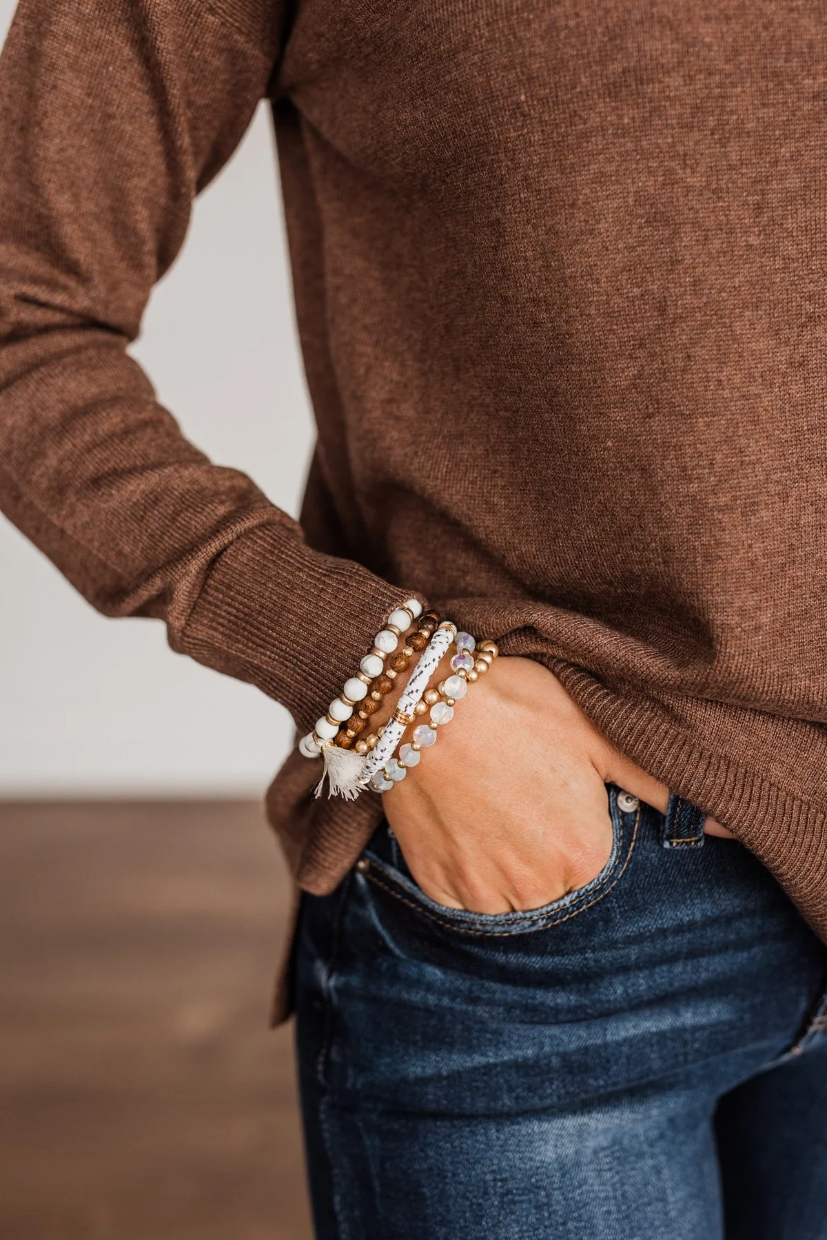 Making Snow Angels Stackable Beaded Bracelet Set- Ivory - Image 2