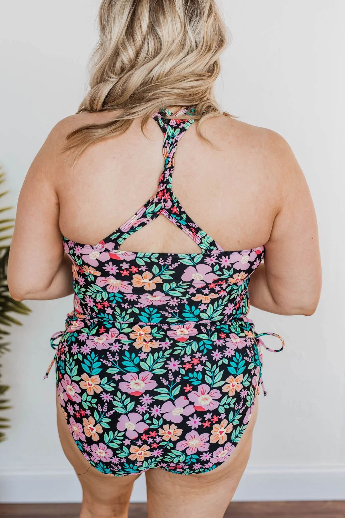 Making Waves High-Rise Swim Bottoms- Black Floral - Image 9