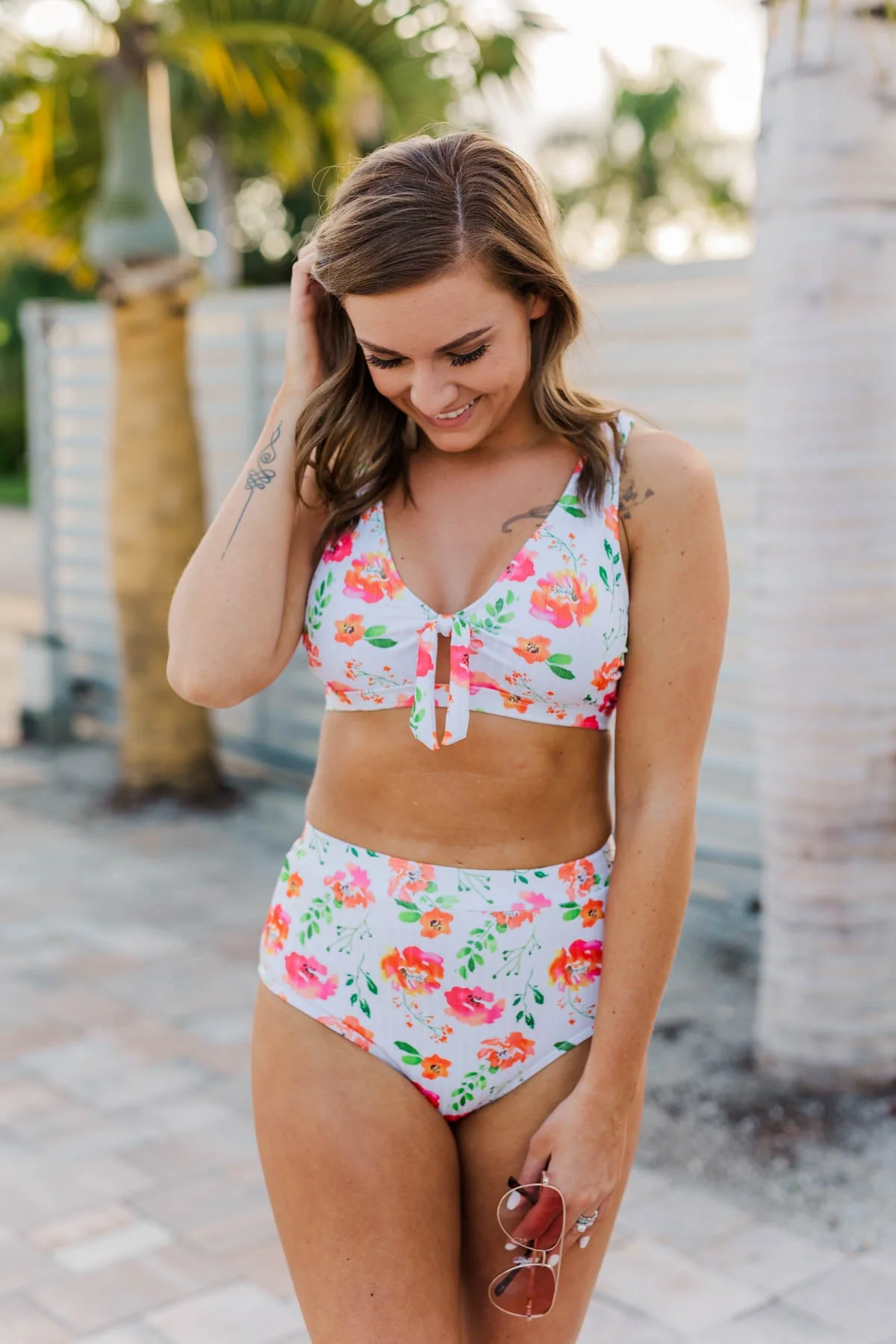Making Waves High-Rise Swim Bottoms- Orange Floral - Image 5