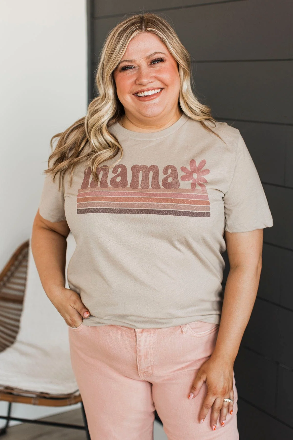 "Mama" Boho Graphic Tee- Taupe - Image 3
