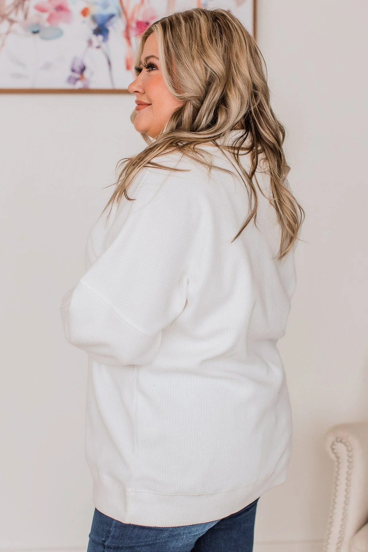 "Mama" Corduroy Knit Crew Neck- Ivory - Image 4