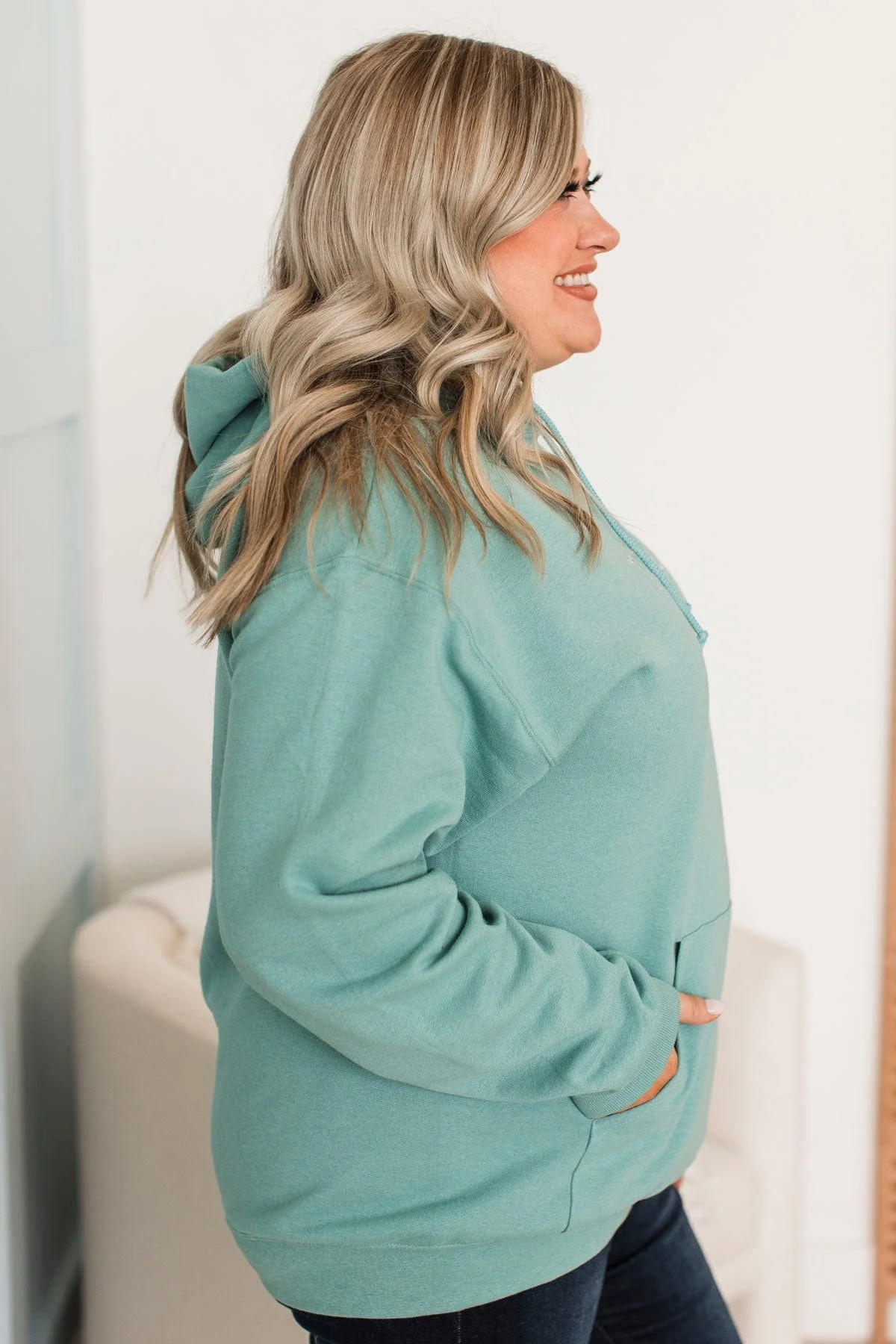"Mama" Floral Embroidered Hoodie- Dusty Teal - Image 5