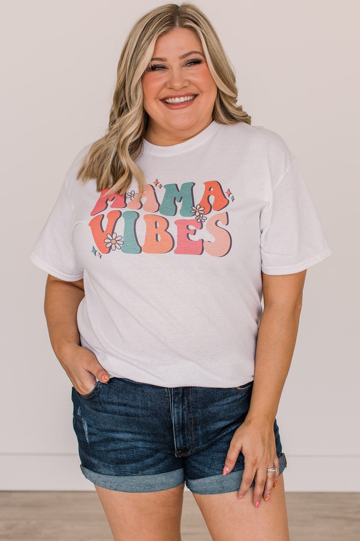"Mama Vibes" Graphic Tee- White - Image 2