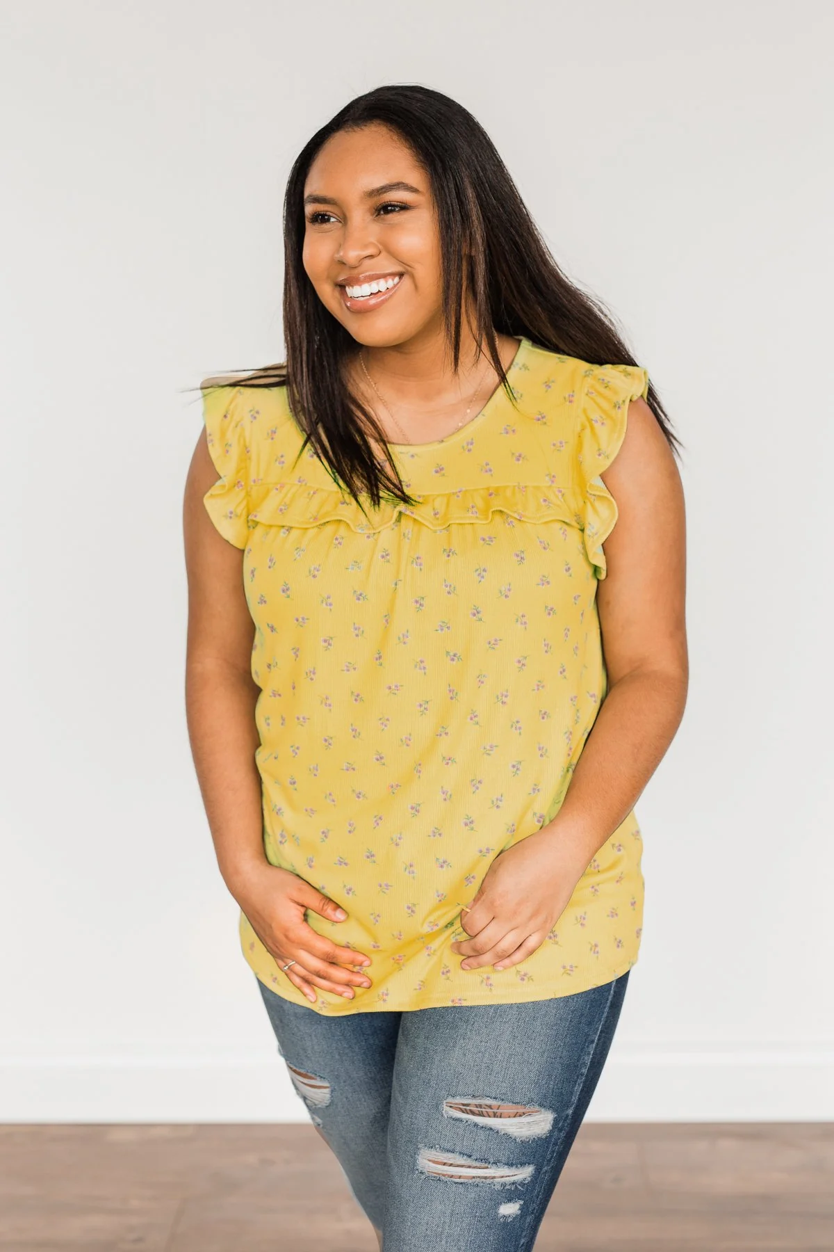 Many Blessings Ruffle Tank Top- Yellow - Image 3