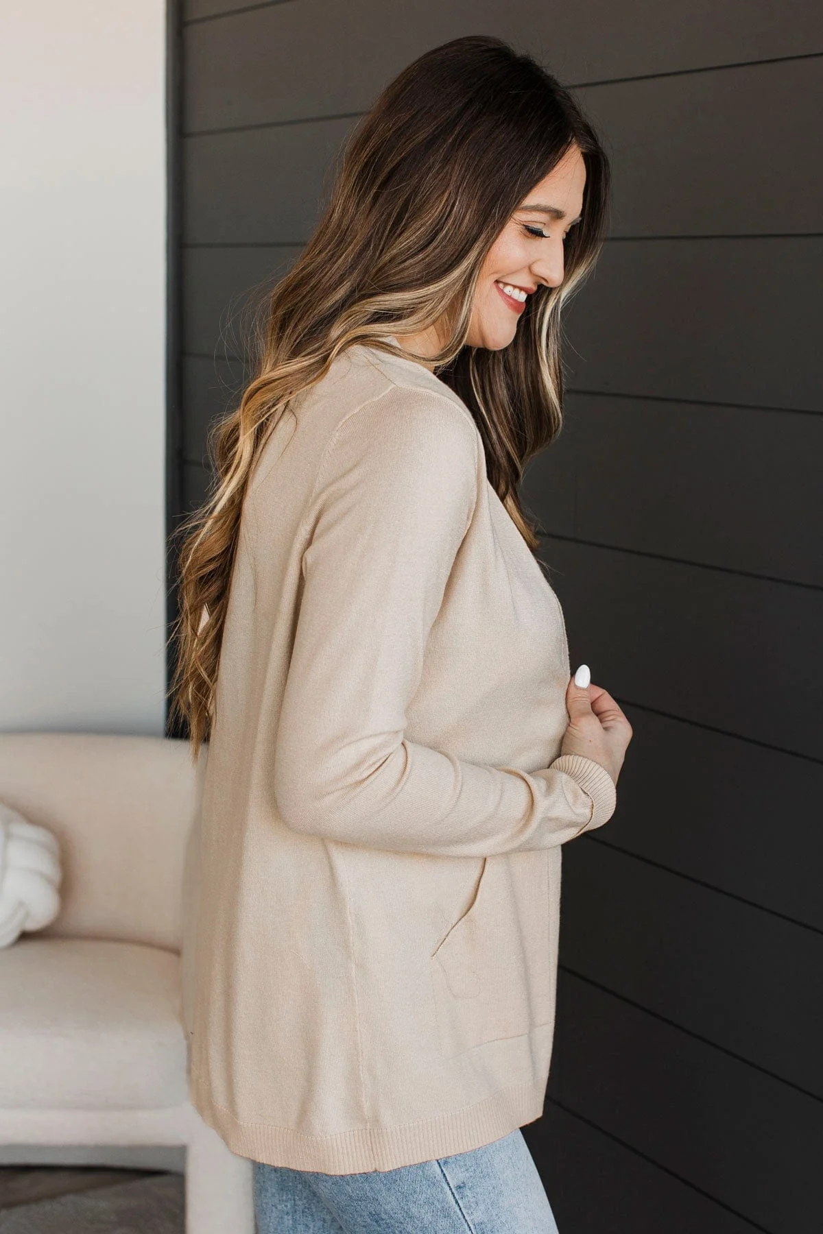 Many Reasons Lightweight Cardigan- Almond - Image 8