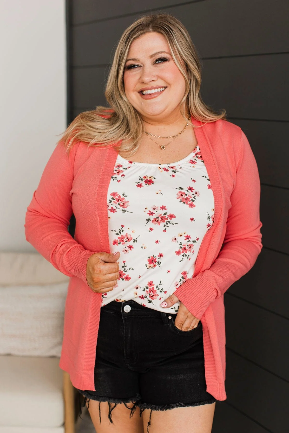 Many Reasons Lightweight Cardigan- Coral - Image 2