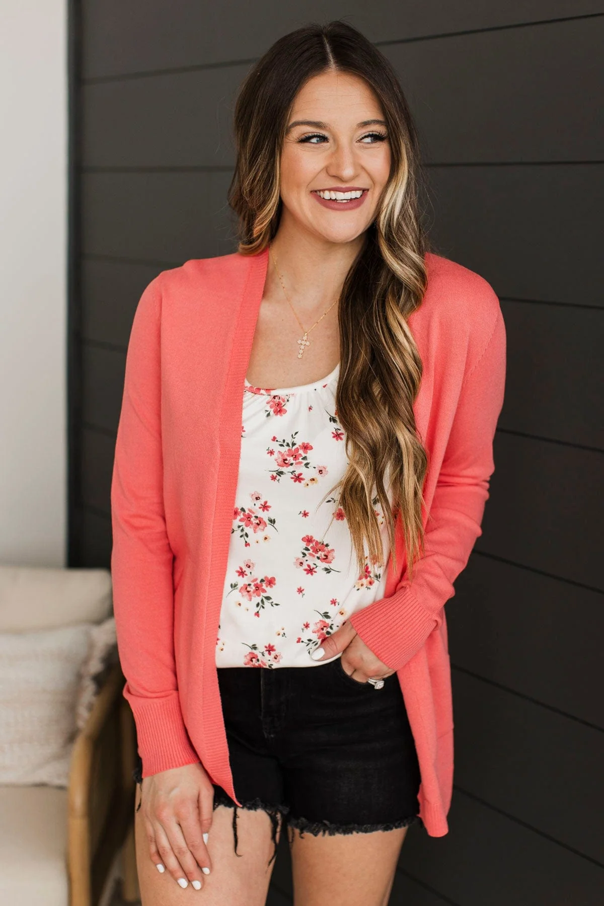 Many Reasons Lightweight Cardigan- Coral - Image 3