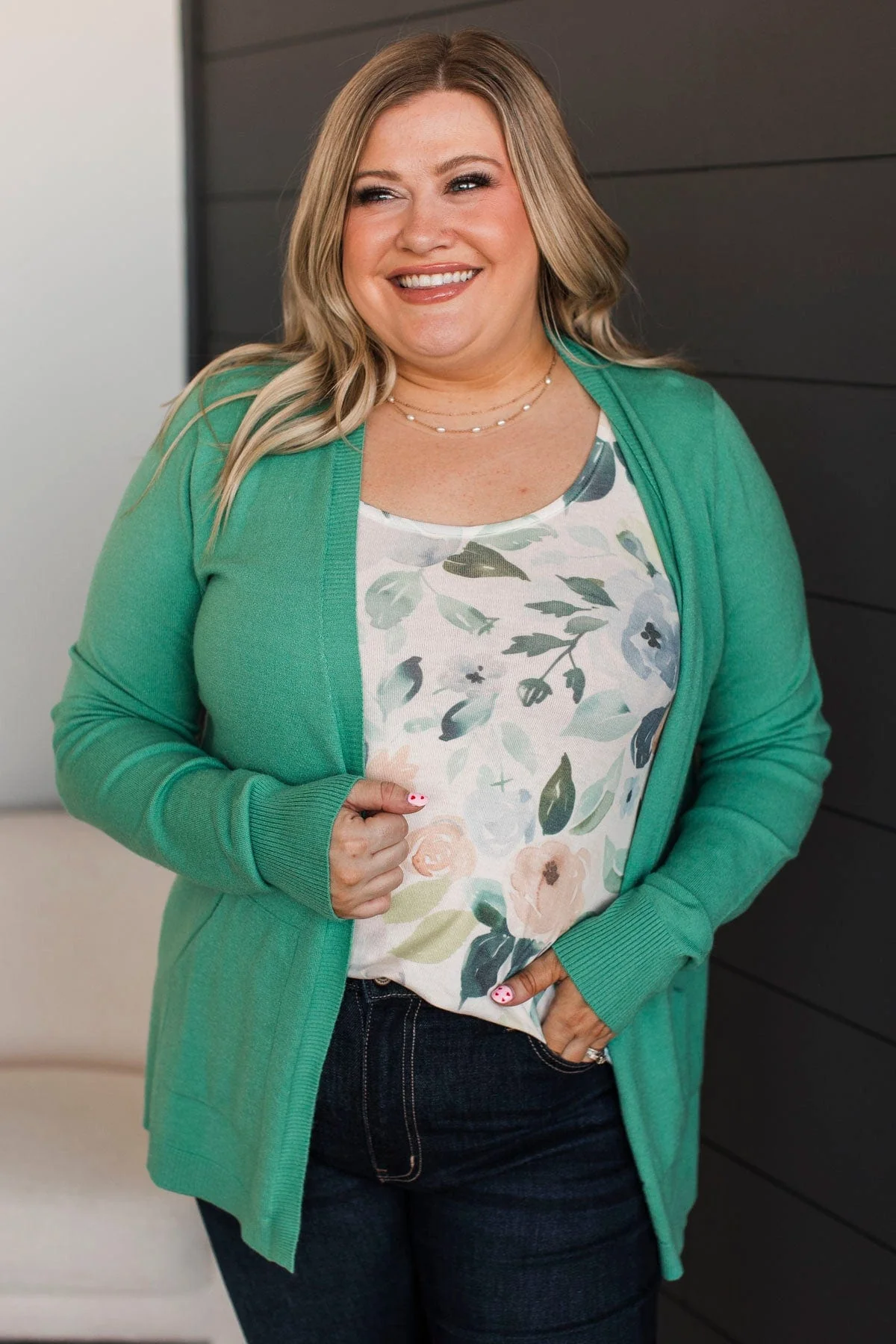 Many Reasons Lightweight Cardigan- Jade Green - Image 2