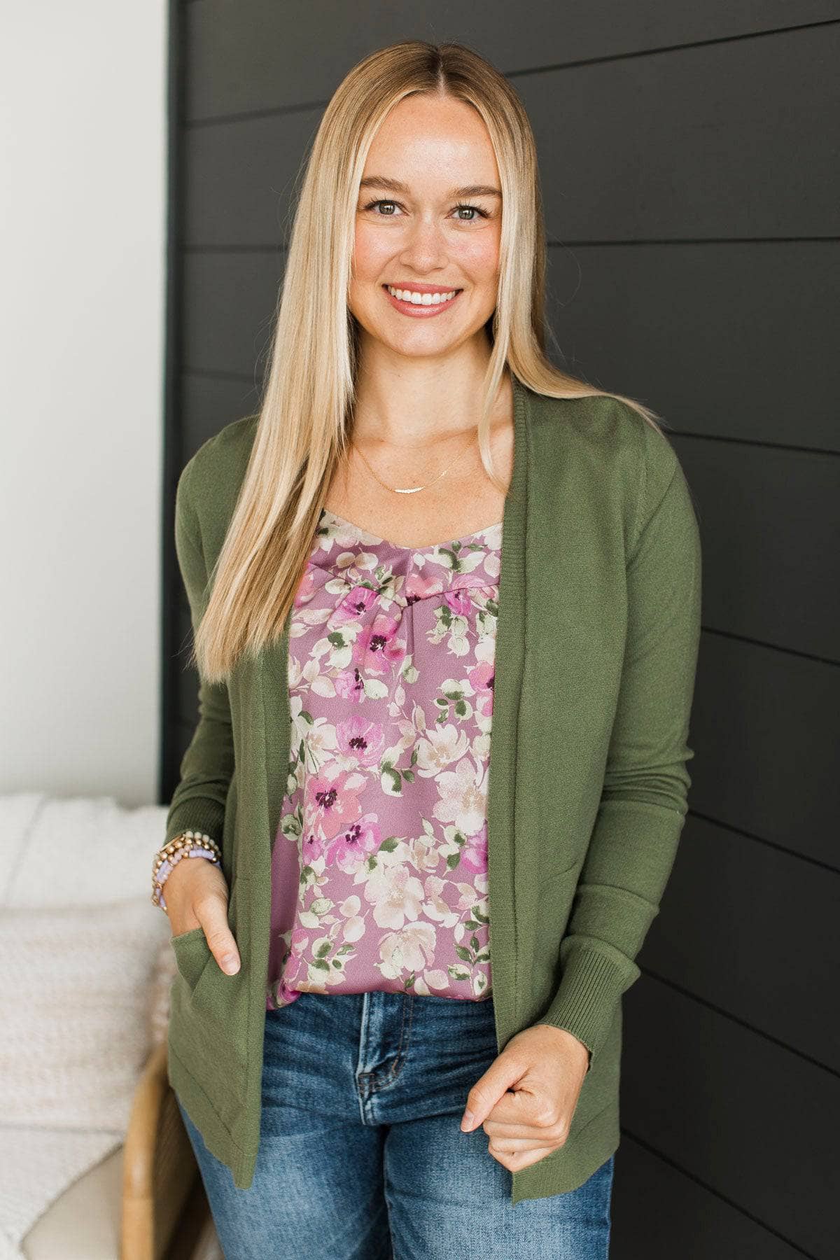 Many Reasons Lightweight Cardigan- Olive - Image 3