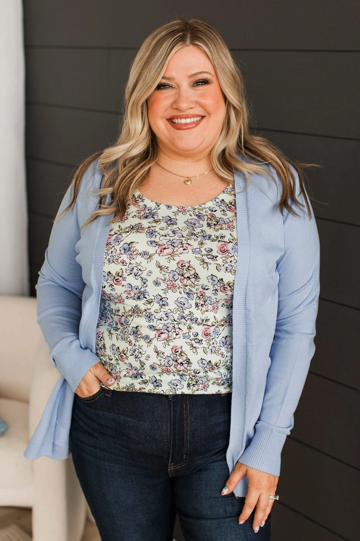 Many Reasons Lightweight Cardigan- Periwinkle - Image 4