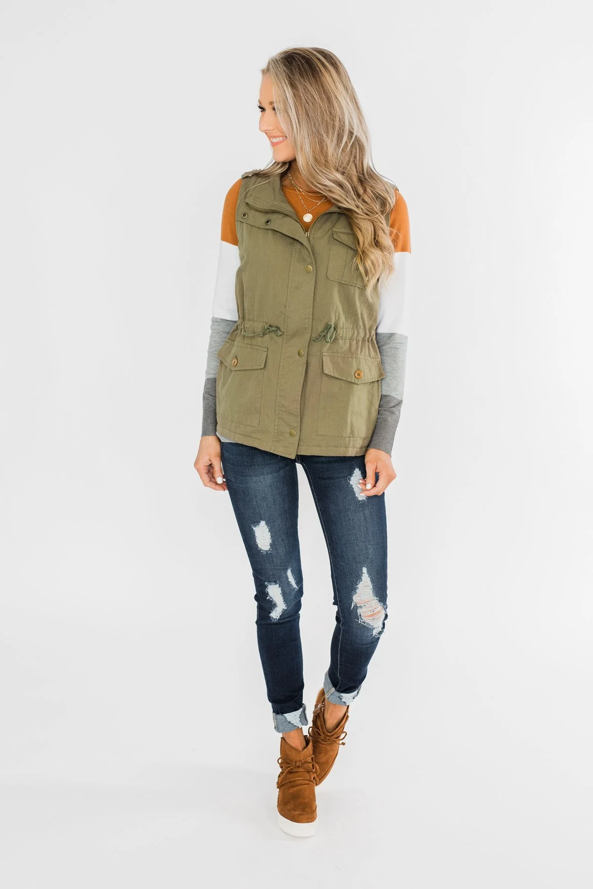 Marching To The Beat Faux Fur Vest- Olive - Image 5