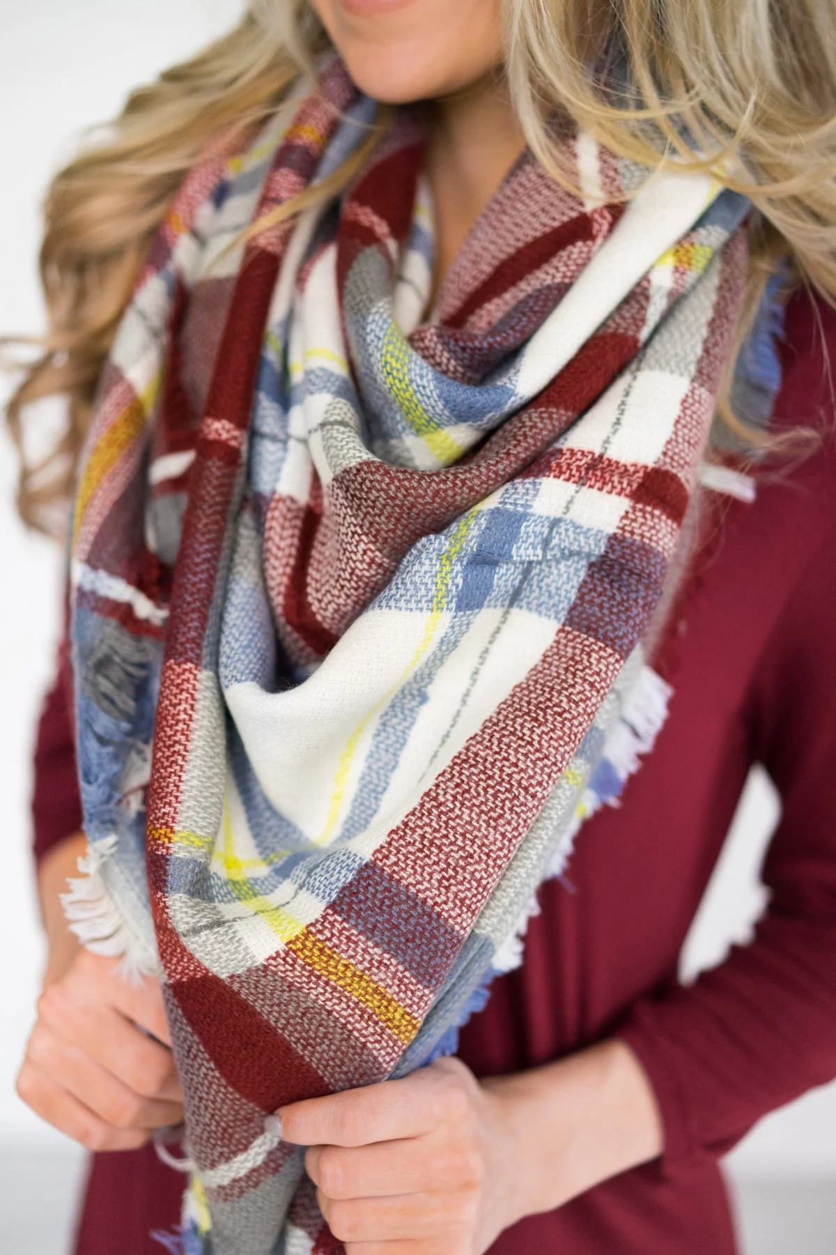 Maroon & Blue Blanket Scarf - Image 2