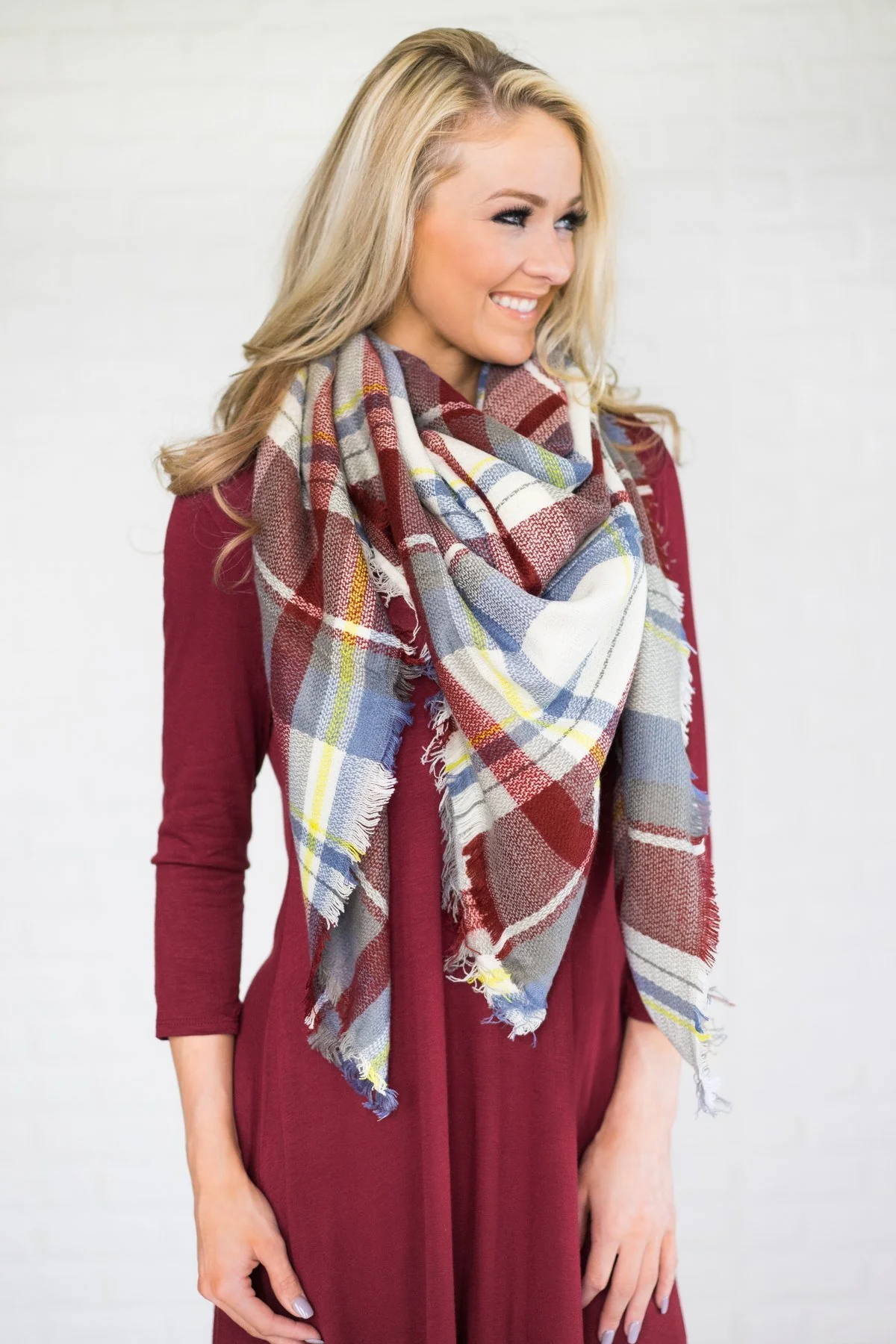 Maroon & Blue Blanket Scarf - Image 3