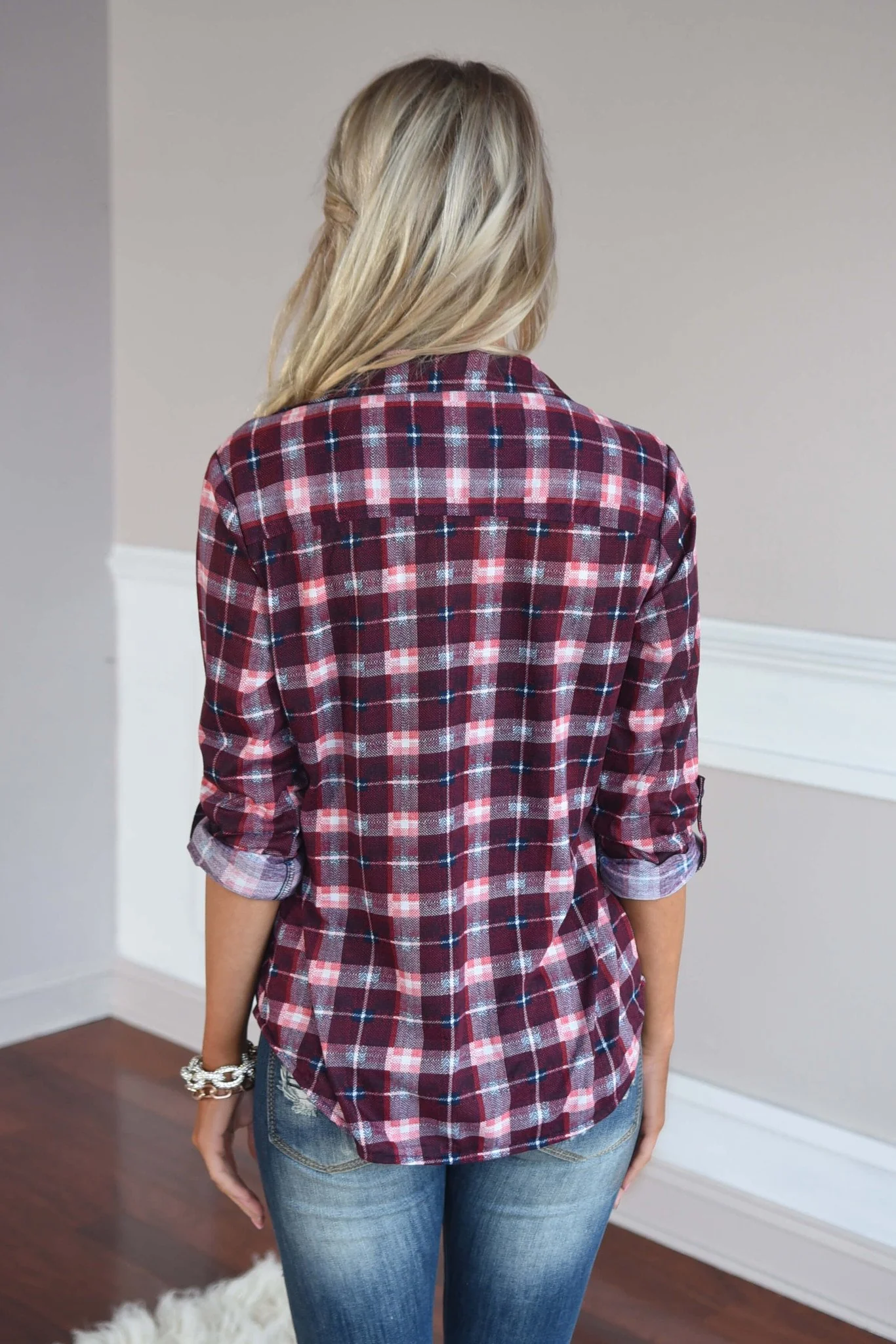 Maroon & Pink Button Up Top - Image 5