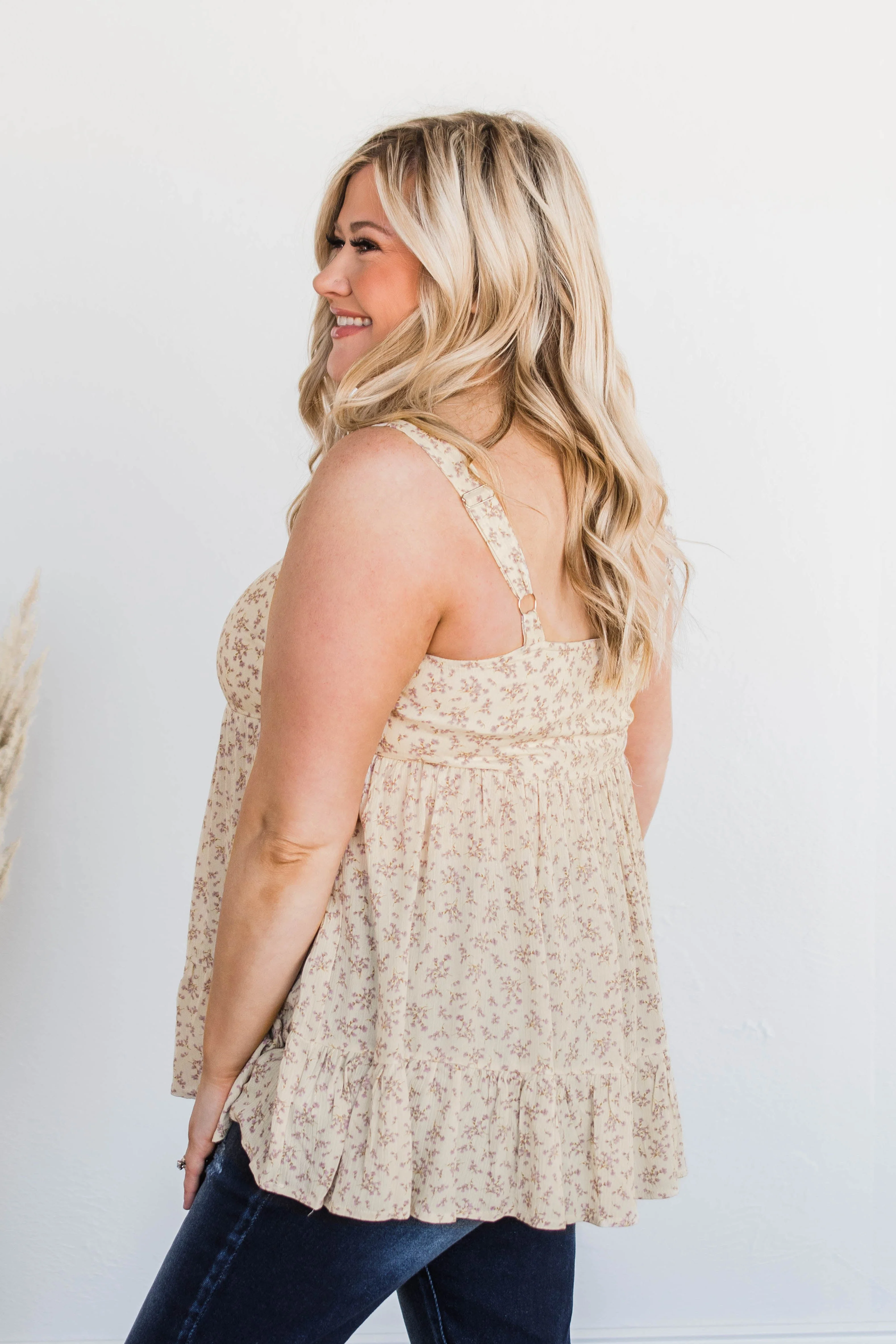 Marvelous Fields Floral Tank Top- Cream - Image 4