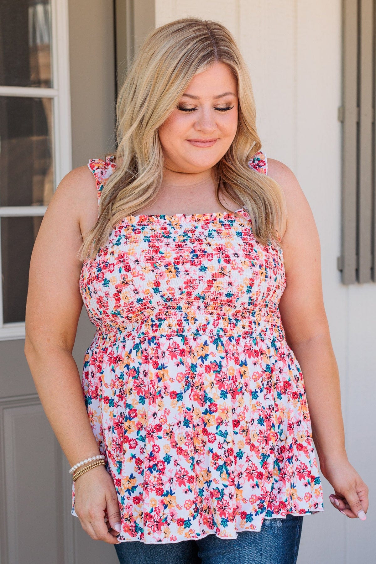 Marvelous Marigold Smocked Tank- Coral - Image 2