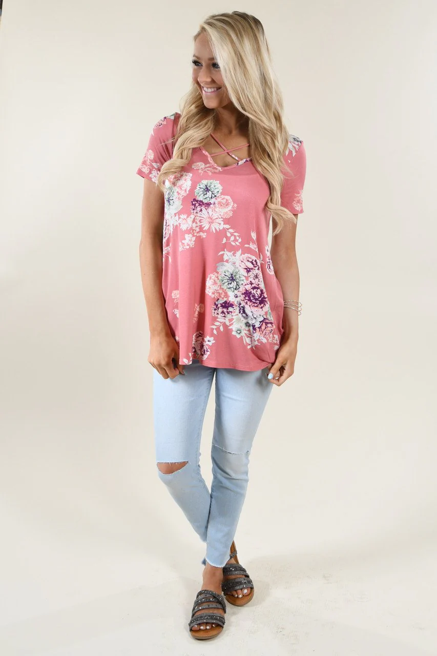 Mauve Floral Criss Cross Top - Image 10