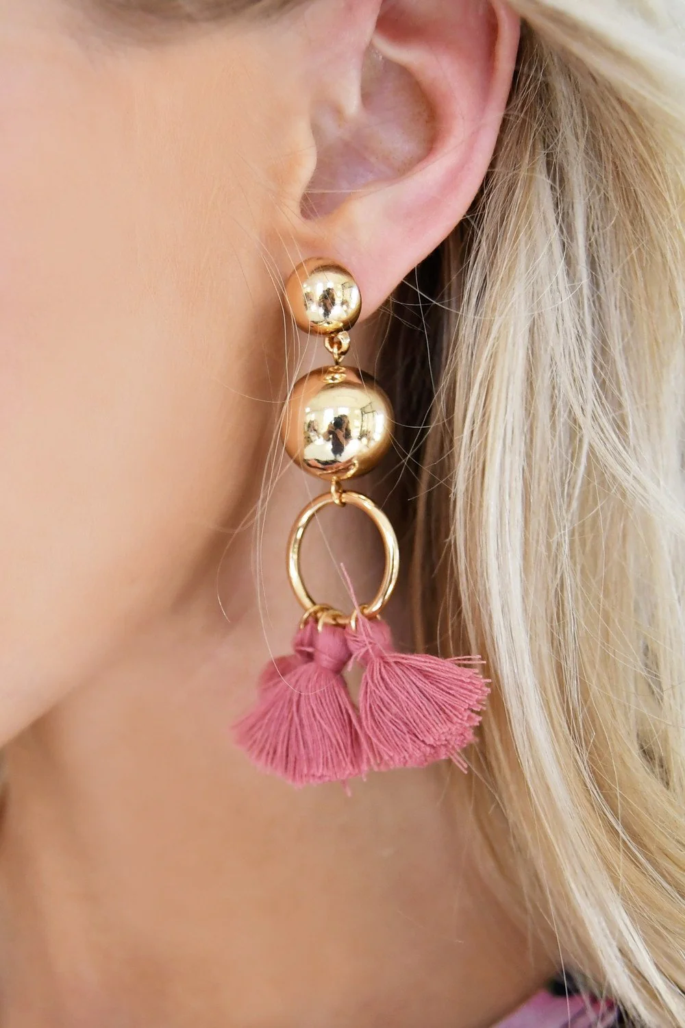 Mauve Tassel Earrings - Image 2