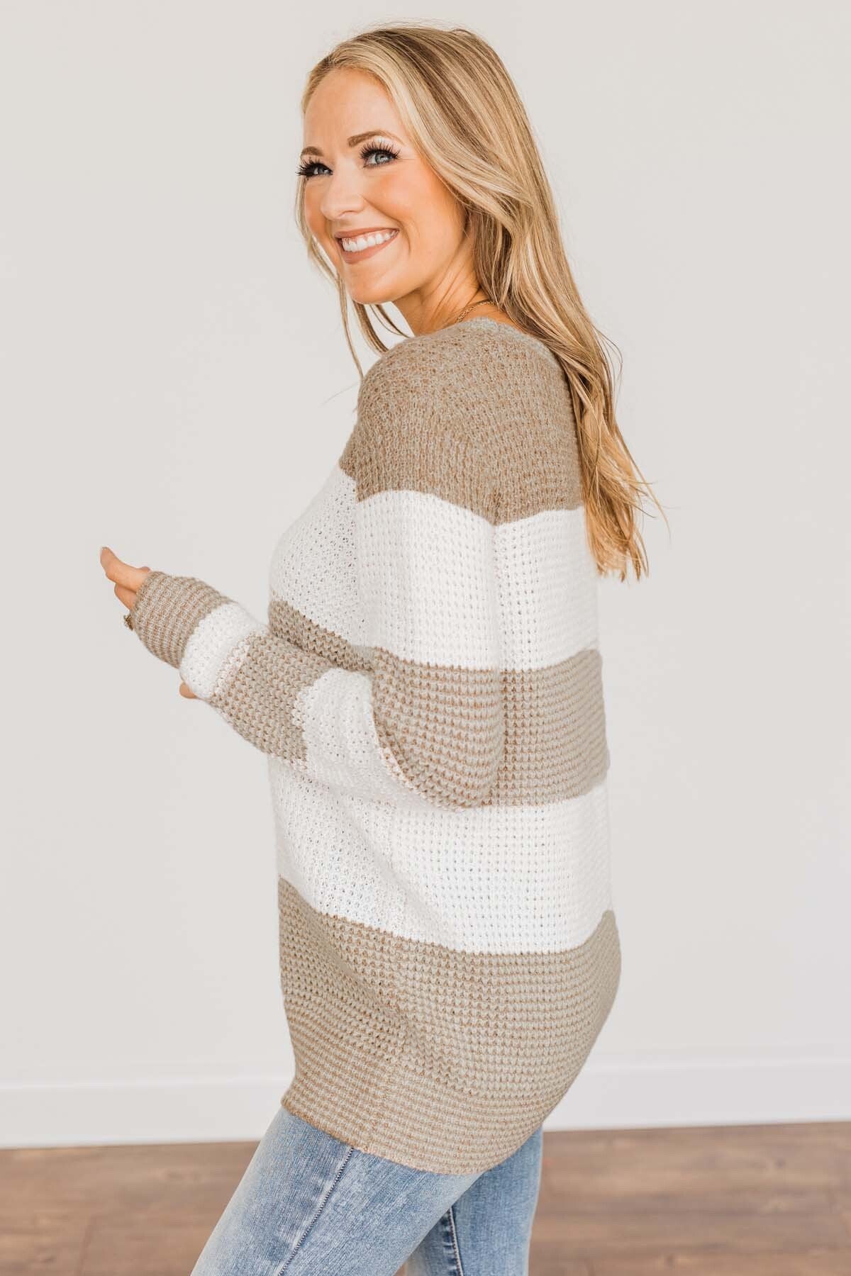 May We Meet Again Color Block Sweater- Tan & Ivory - Image 6