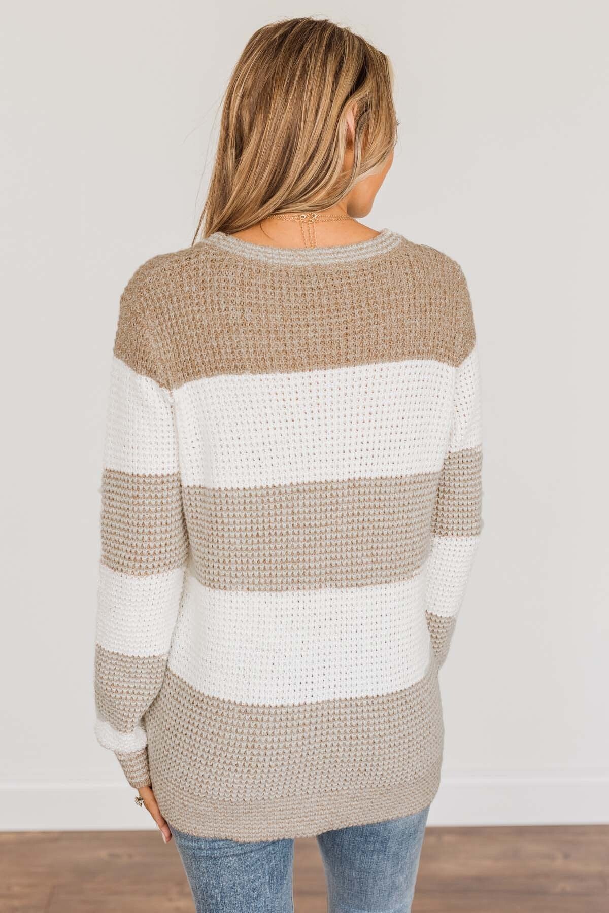 May We Meet Again Color Block Sweater- Tan & Ivory - Image 8