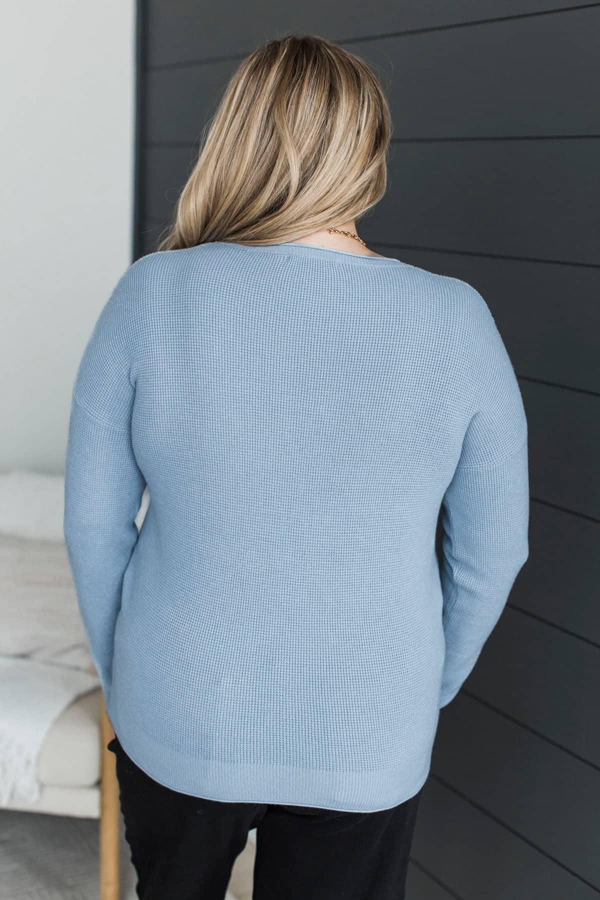 Maybe It’s Worth It Waffle Knit Sweater- Powder Blue - Image 8