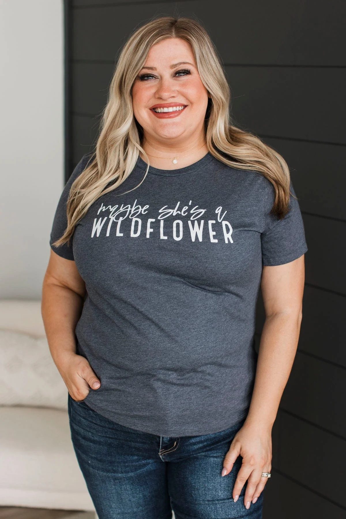 "Maybe She's A Wildflower" Graphic Tee- Navy