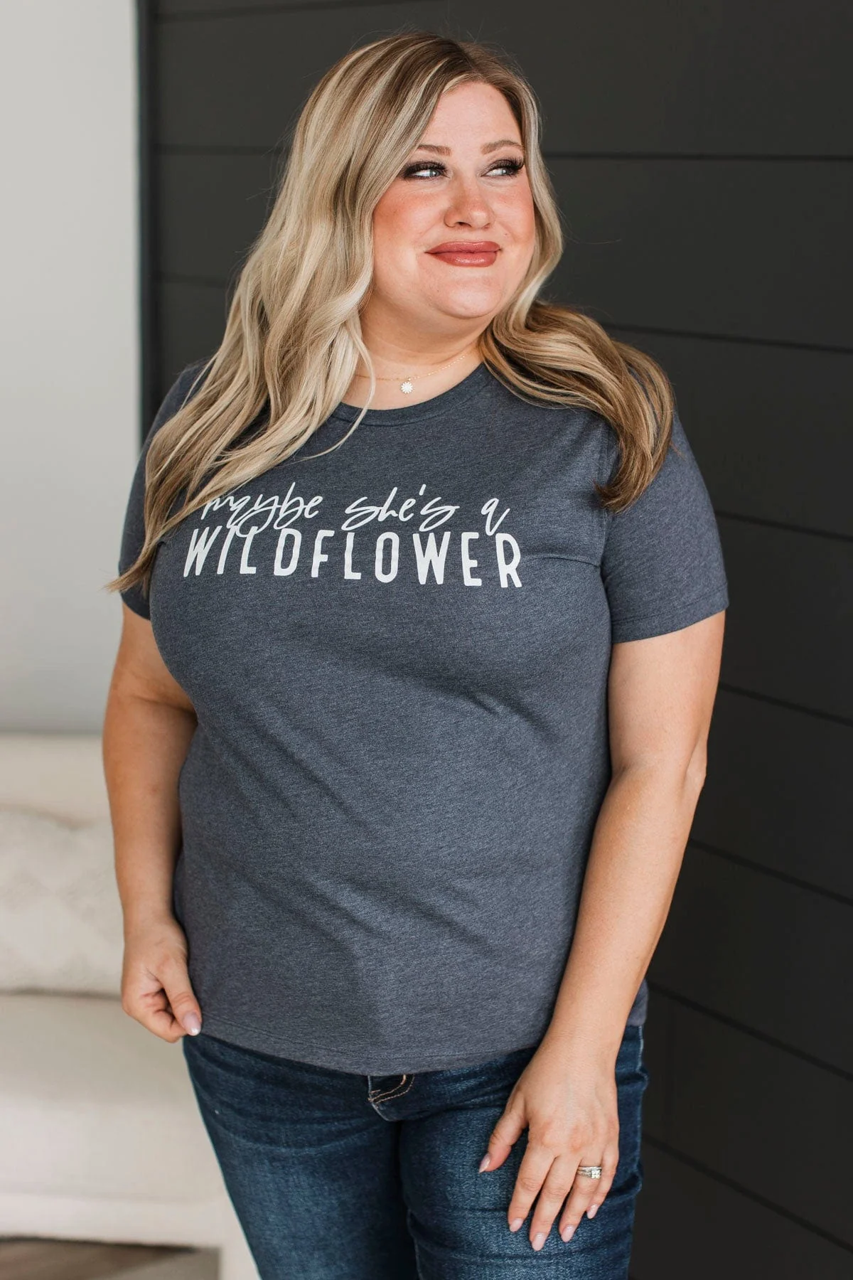 "Maybe She's A Wildflower" Graphic Tee- Navy - Image 3