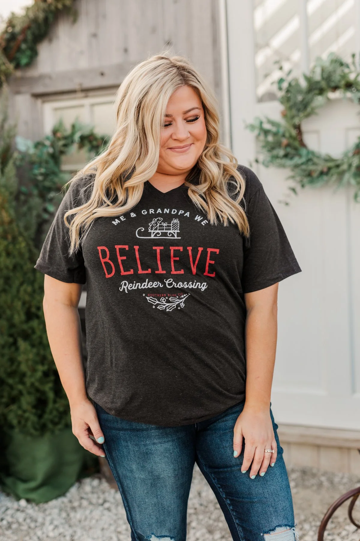 "Me & Grandpa We Believe" Graphic Tee- Charcoal - Image 2