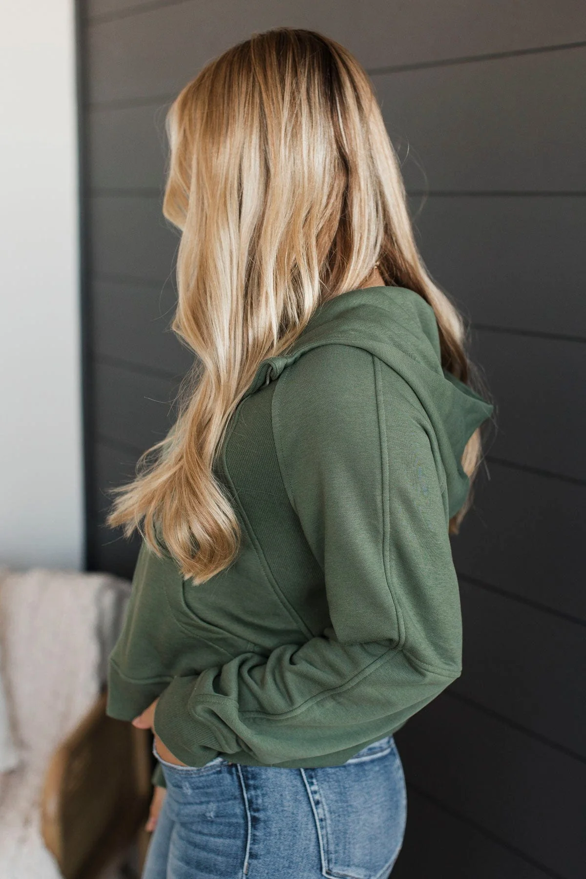 Meaningful Love Cropped Lightweight Hoodie- Olive - Image 5