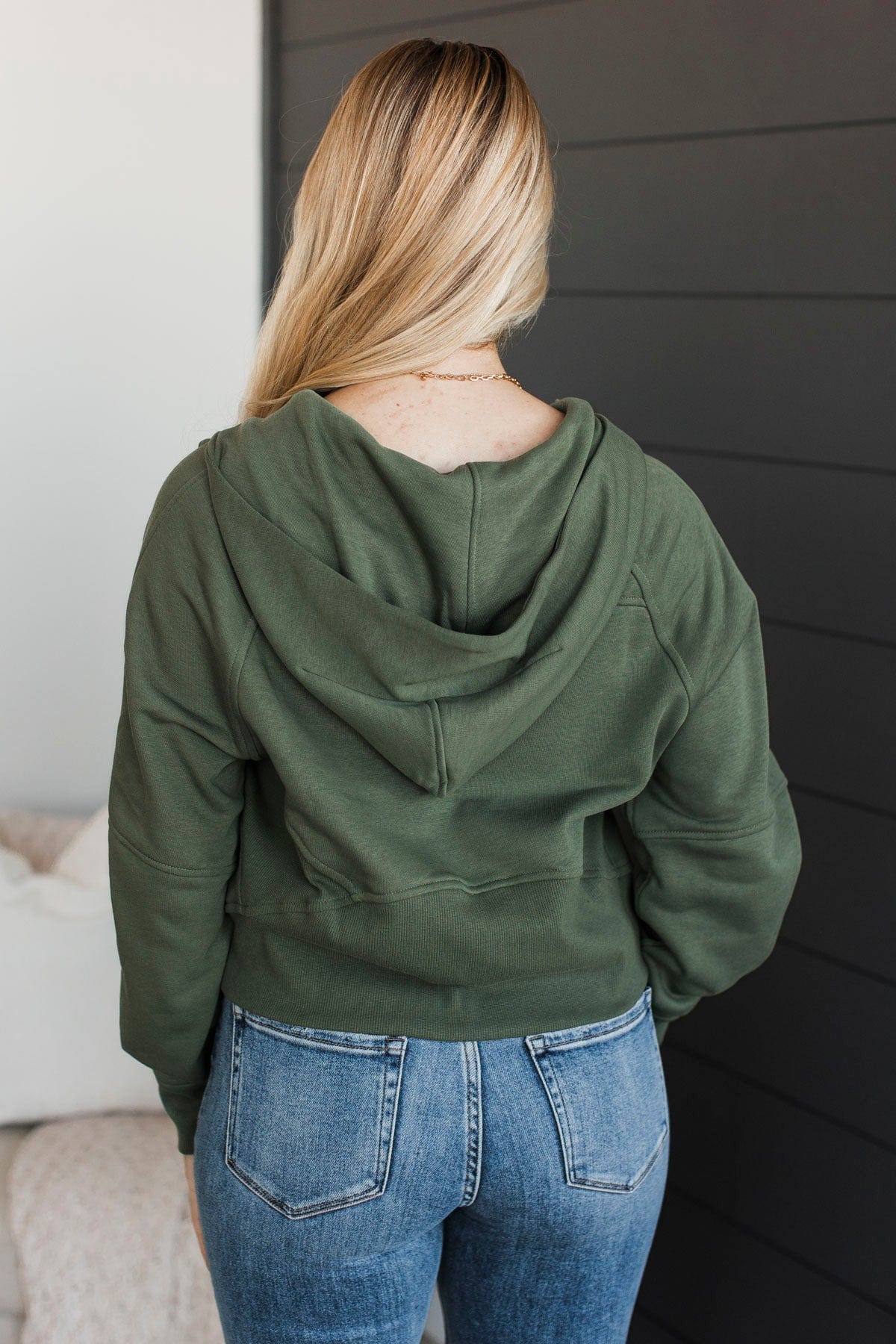 Meaningful Love Cropped Lightweight Hoodie- Olive - Image 7