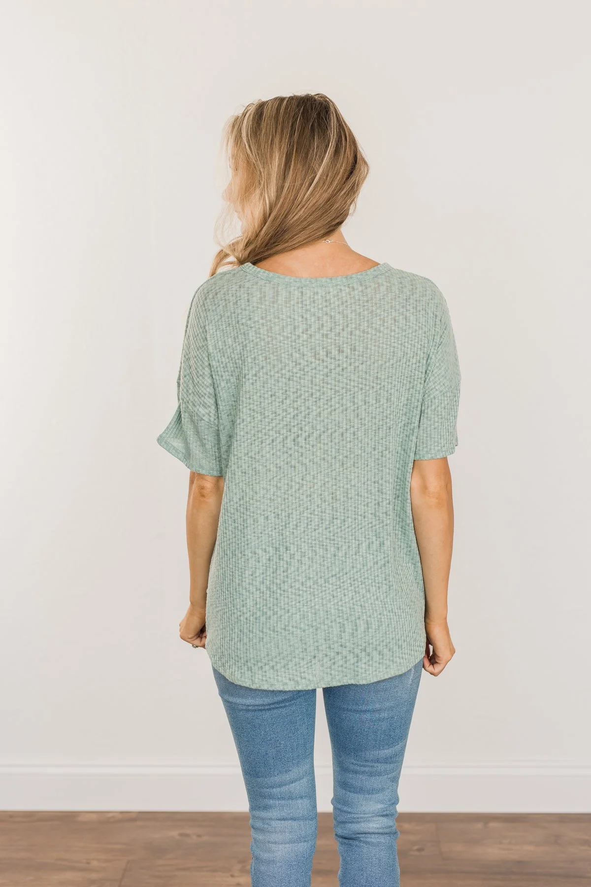 Meaningful Memories Ribbed Knit Top- Dusty Teal - Image 11